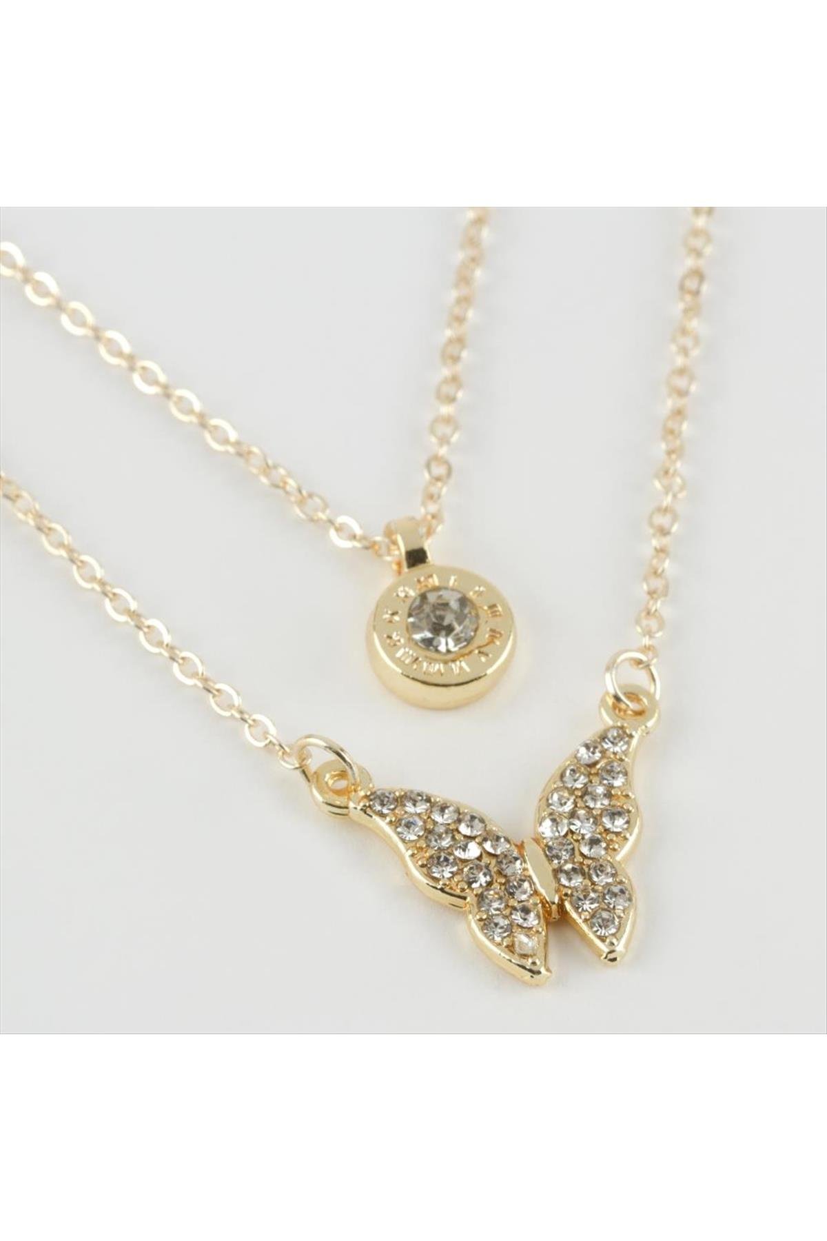 Kelebek Figürlü Yeni Sezon İkili Kolye