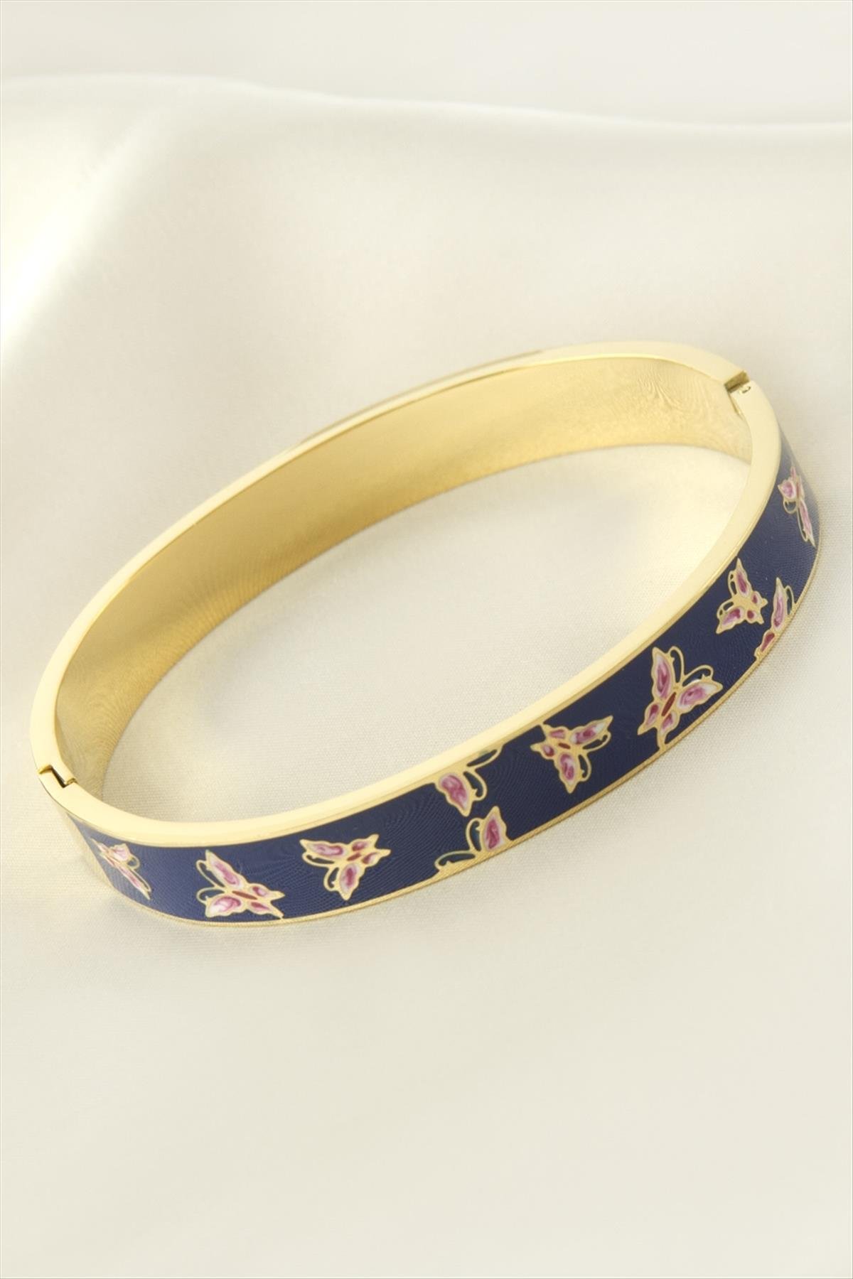 Kelebek Mineli Lüks Çelik Kelepçe Bileklik