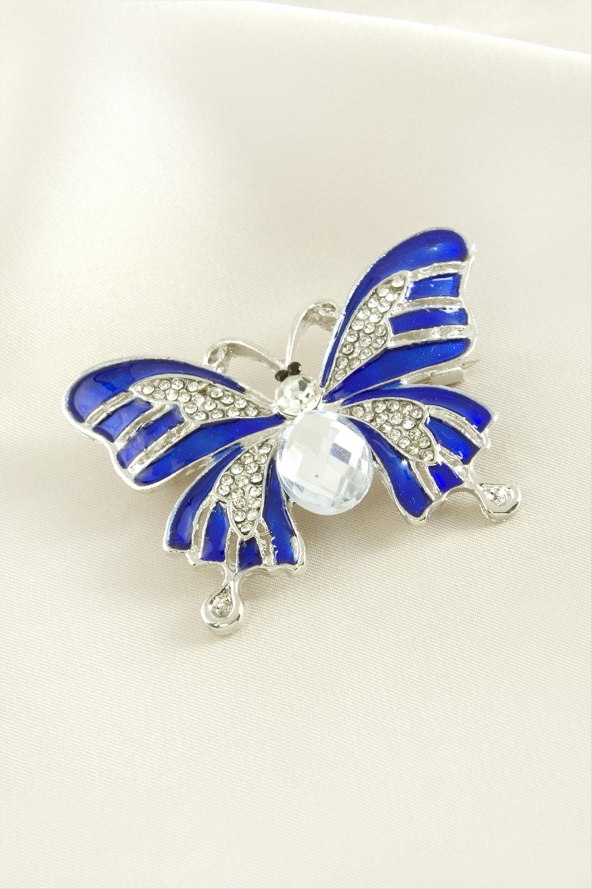 Kelebek Mineli Taşlı Broş