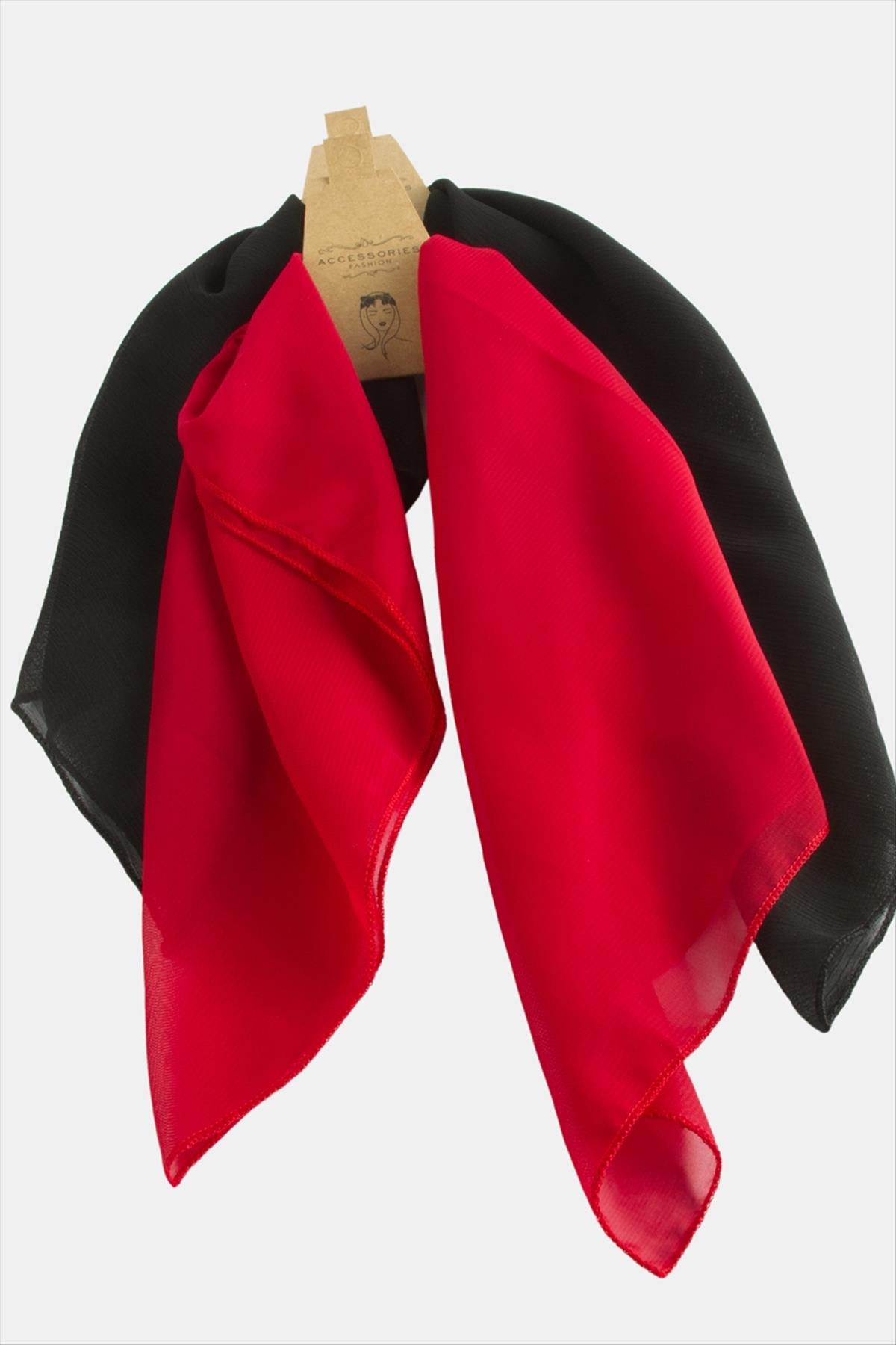Kırmızı Siyah Şifon Fular 50 cm