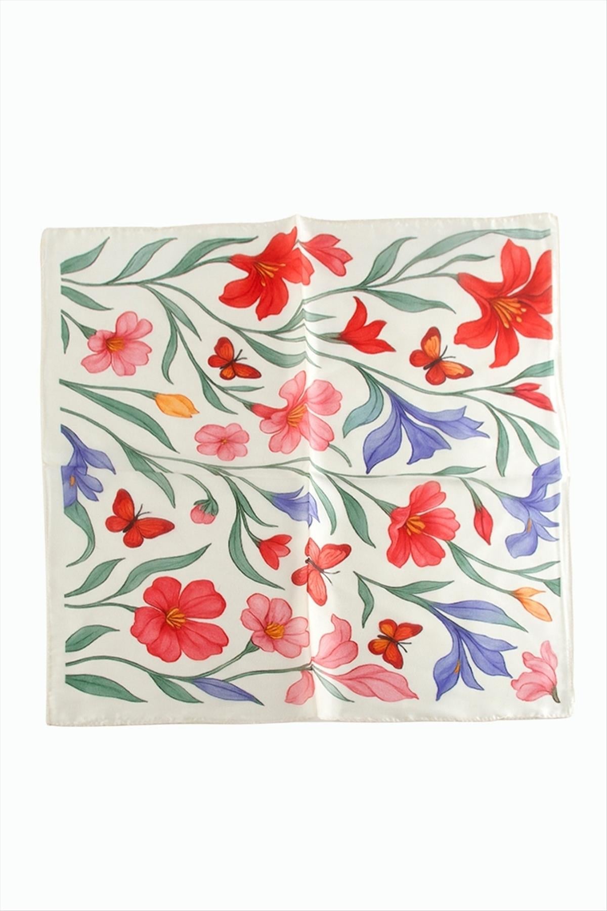 Orkide Desenli Zr Şifon Fular 50*50 cm