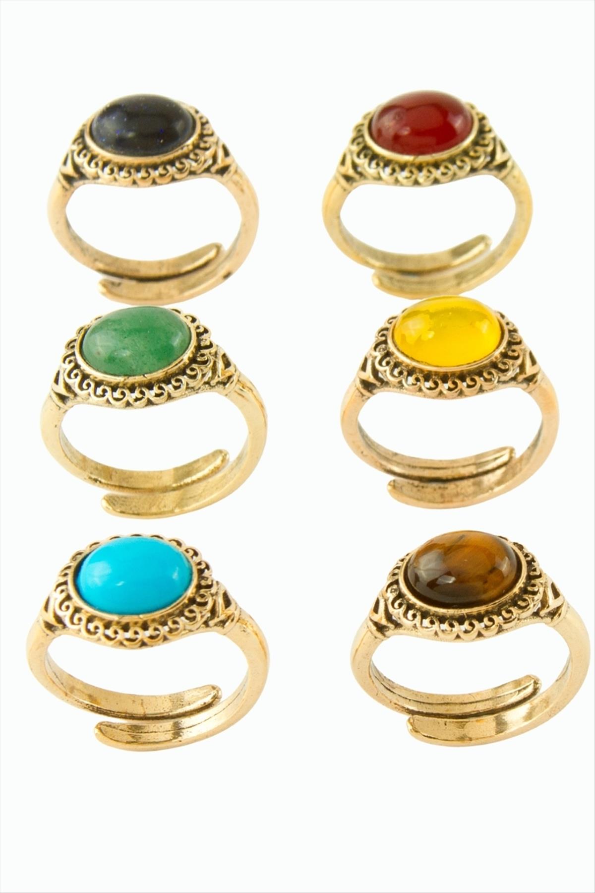 Oval Doğaltaşlı Otantik Yüzük