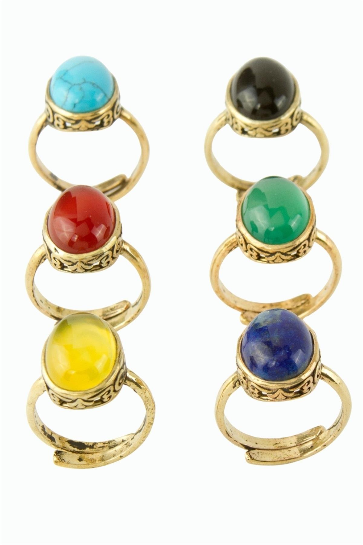 Oval Doğaltaşlı Otantik Yüzük