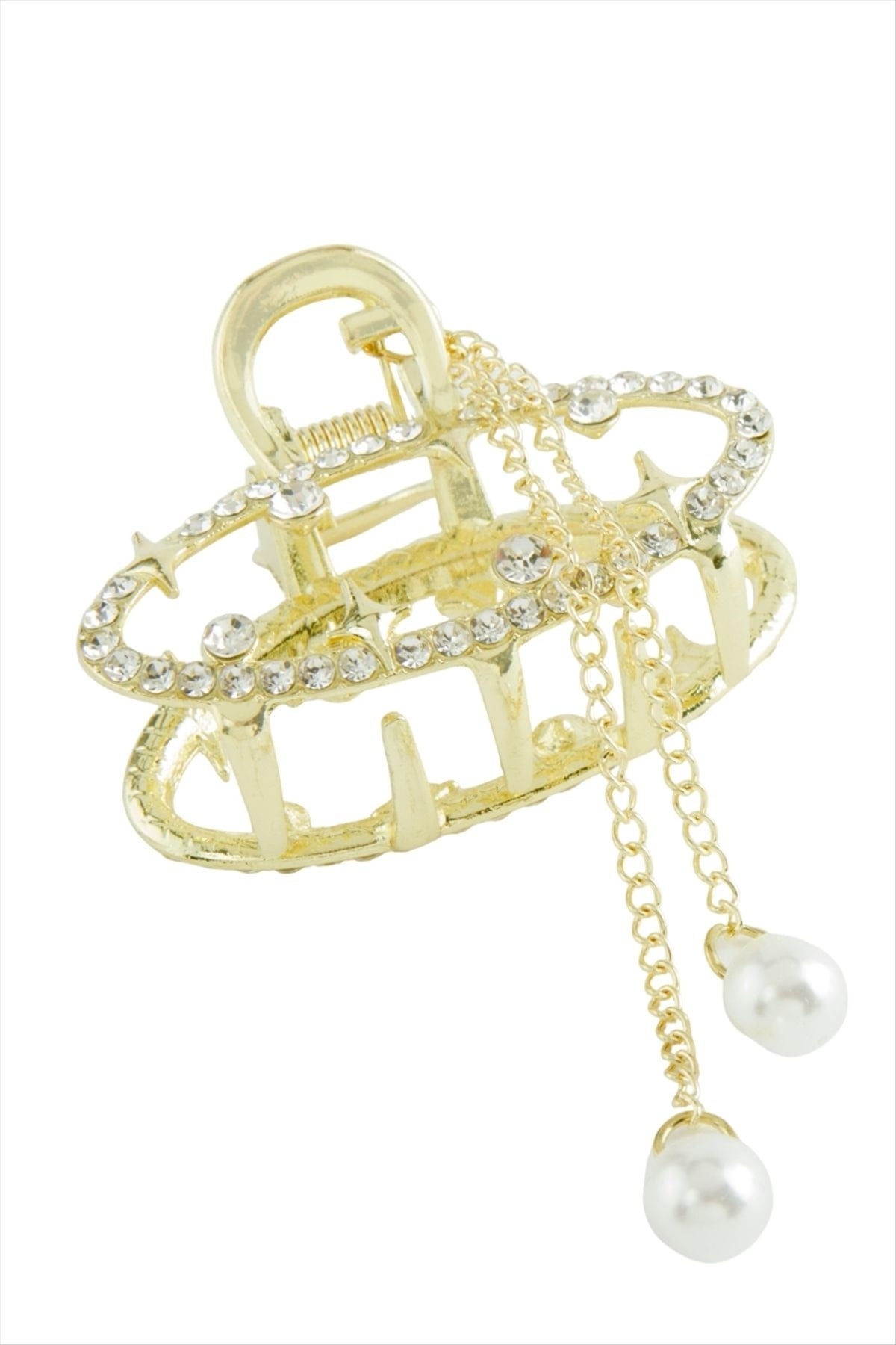 Oval İnci Taşlı Metal Mandal Toka 5 cm