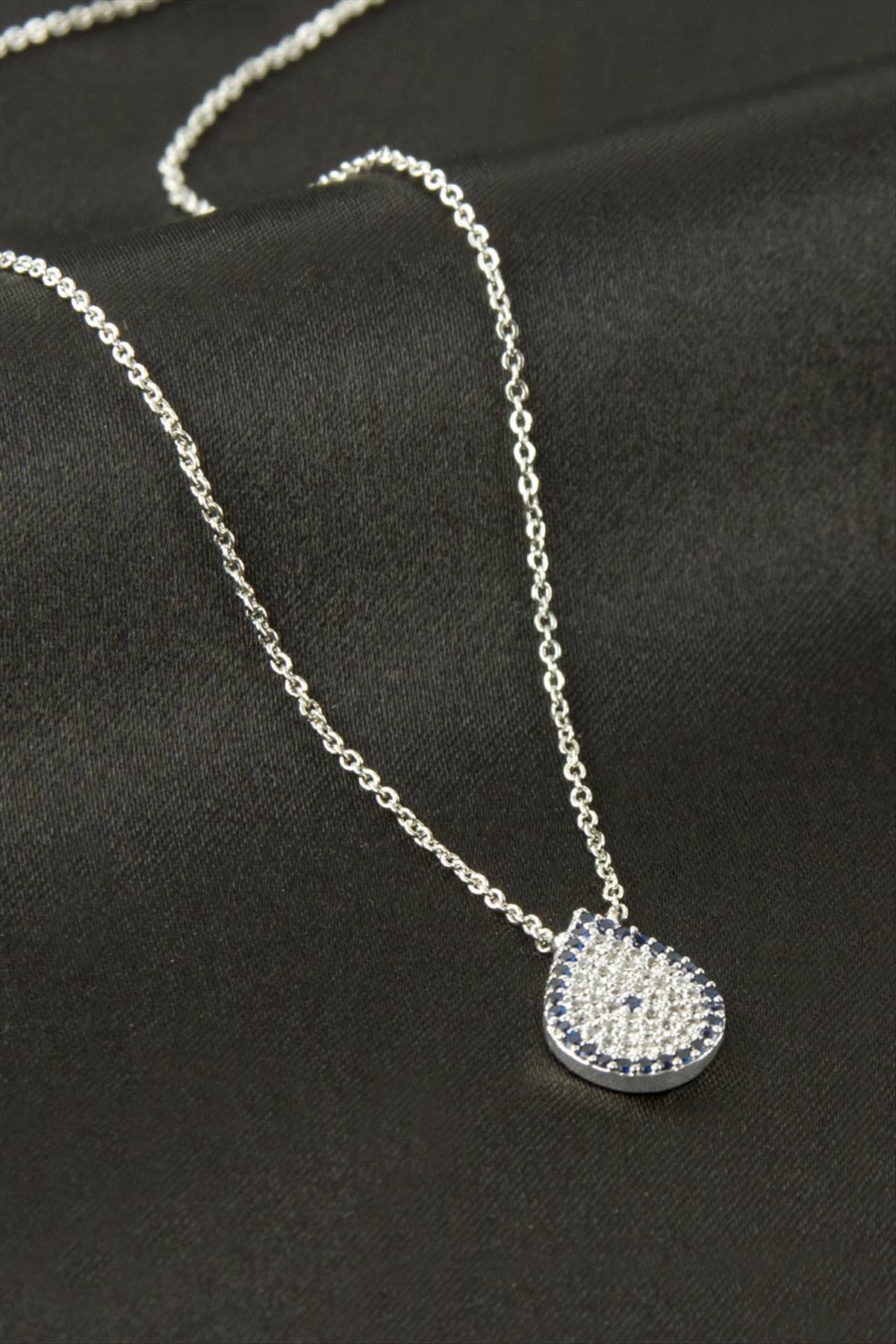 Oval Nazar Zirkon Taşlı Kolye