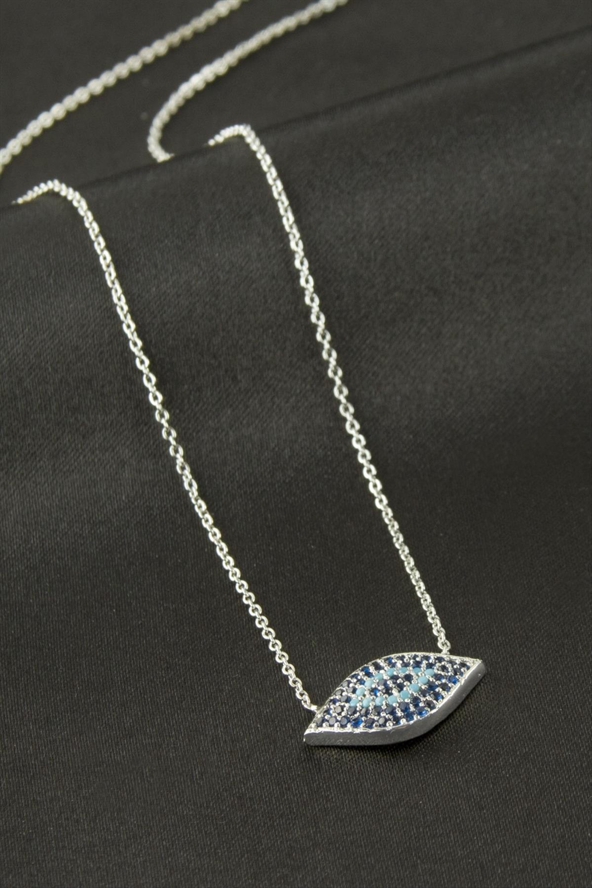 Oval Nazar Zirkon Taşlı Kolye