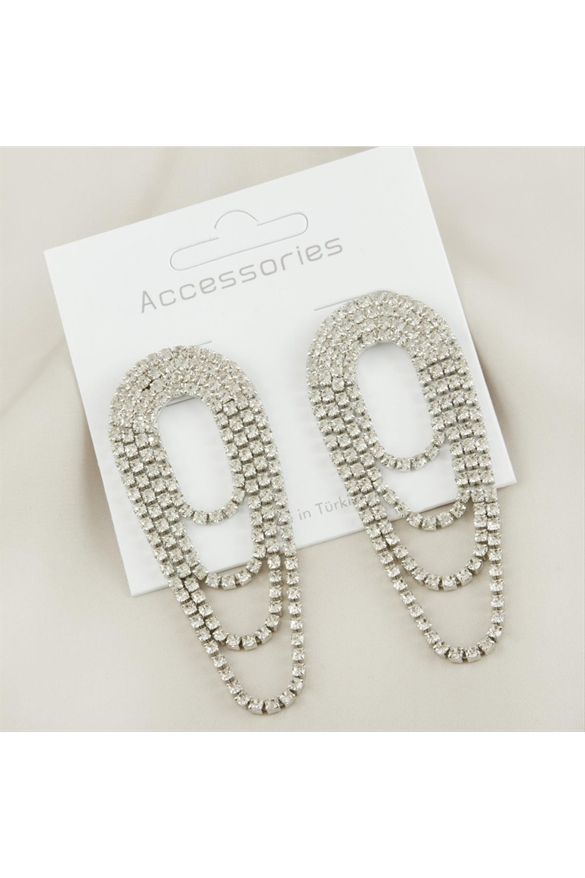 Oval Suyolu Taşlı Trend Küpe