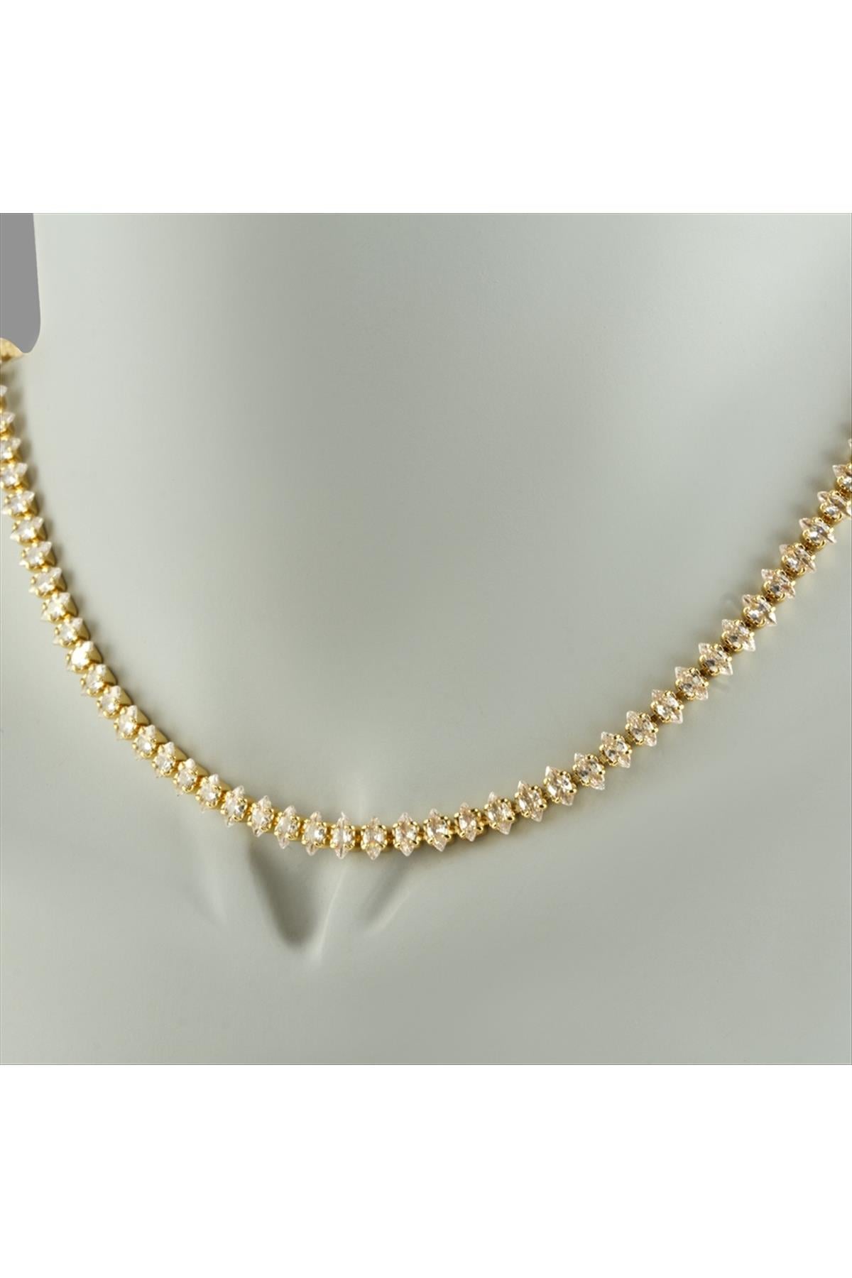 Oval Tamtur Zirkon Taşlı Lüks Kararmaz Kolye