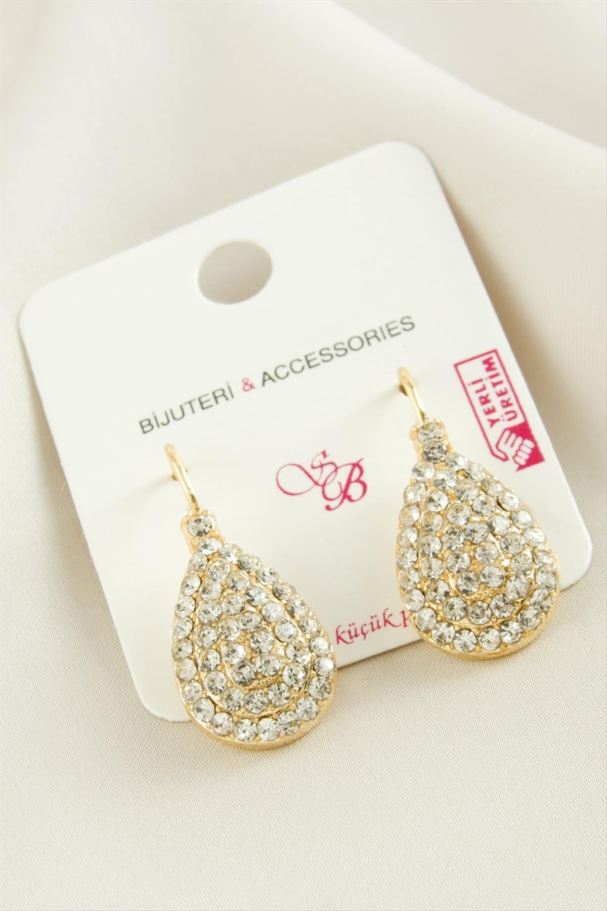 Oval Taşlı Klipsi Küpe