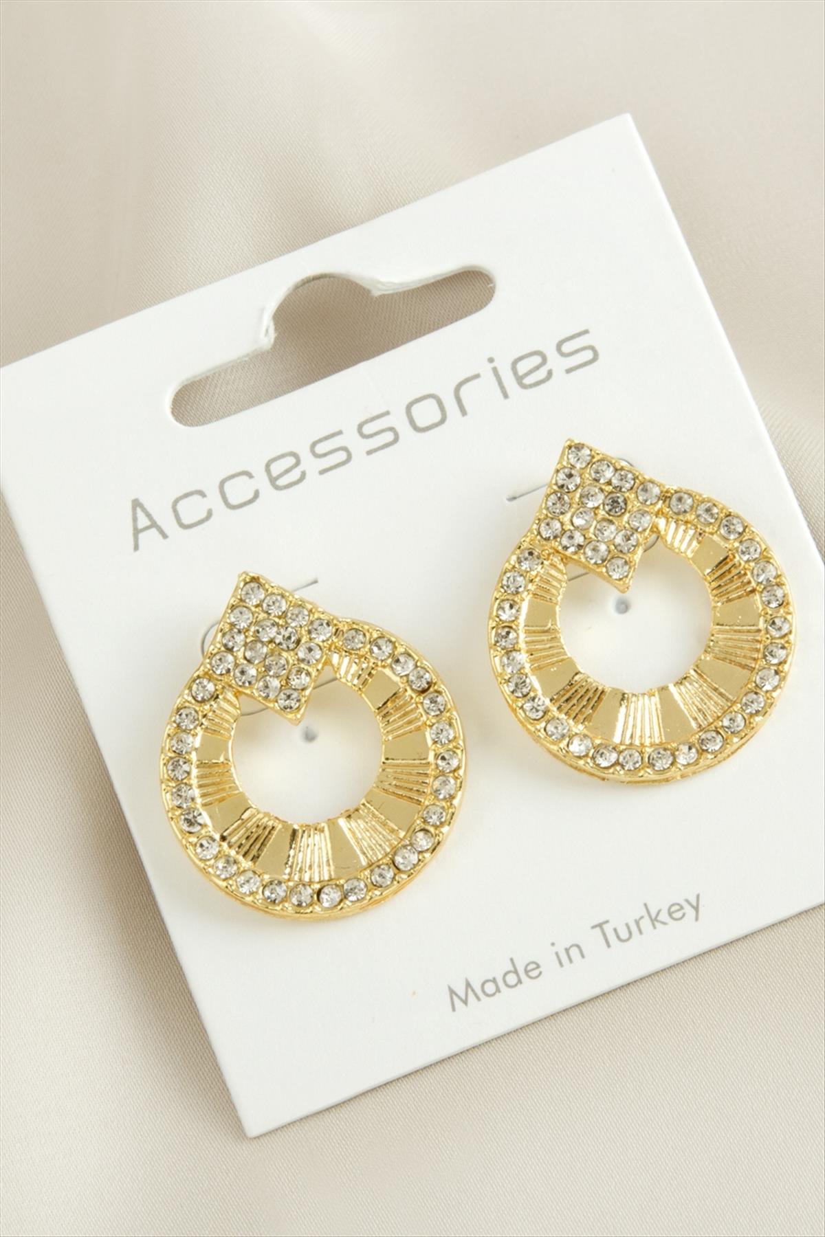 Oval Taşlı Küpe