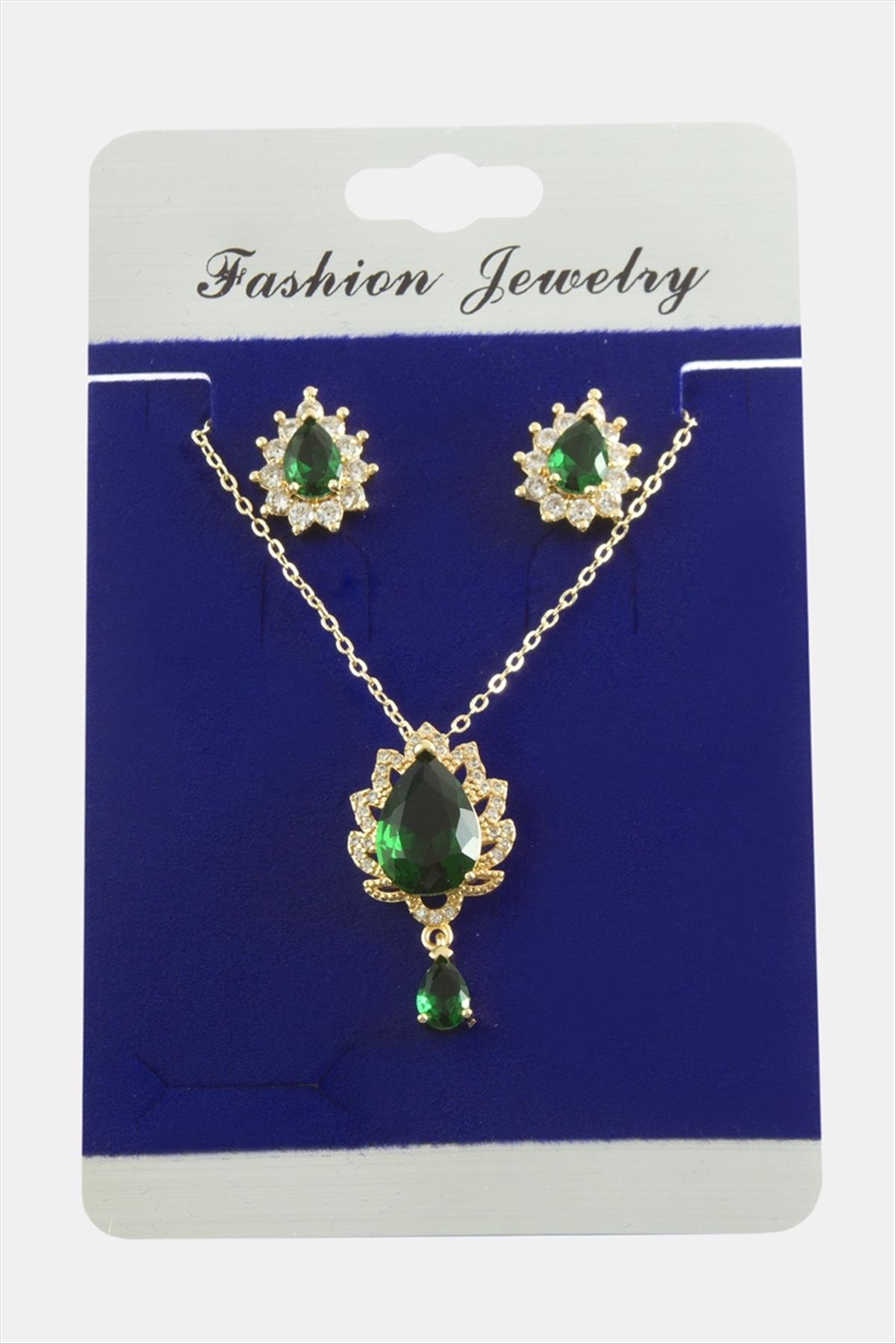 Oval Zirkon Taşlı Set Kolye