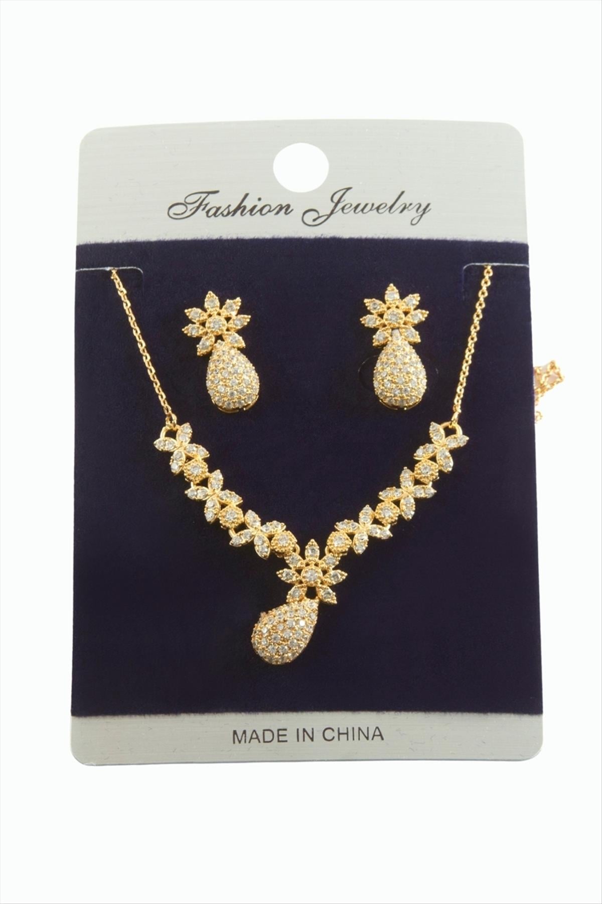 Oval Zirkon Taşlı Set Kolye