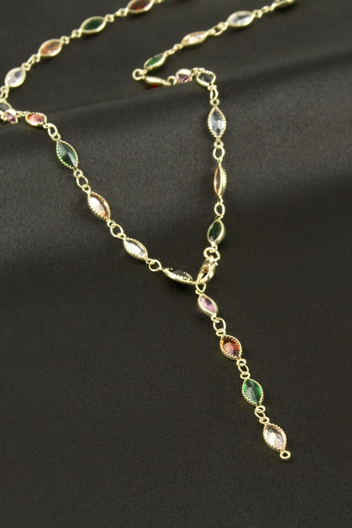 Oval Zirkon Taşlı Y Kolye