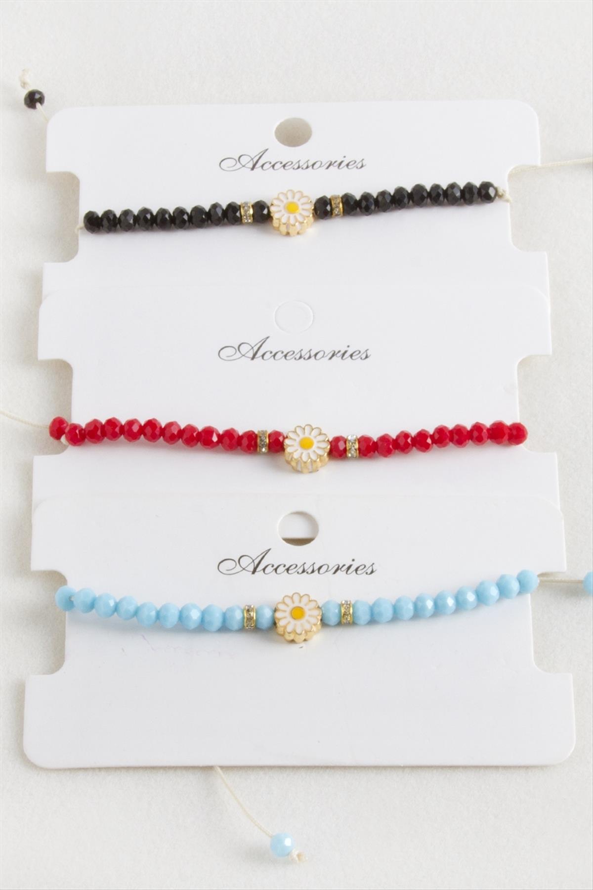 Papatya Kristal Makrome İp Bileklik