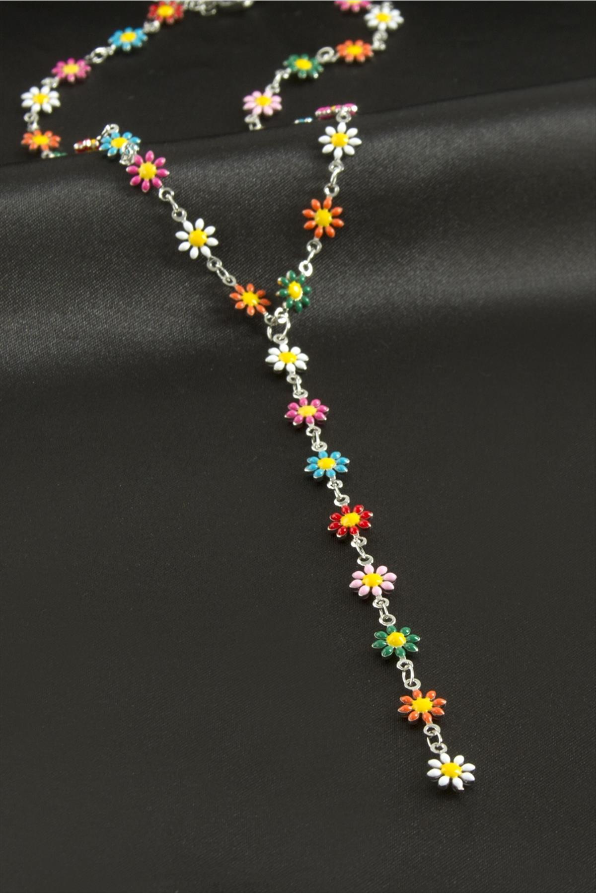 Papatya Mineli Çelik Y Kolye