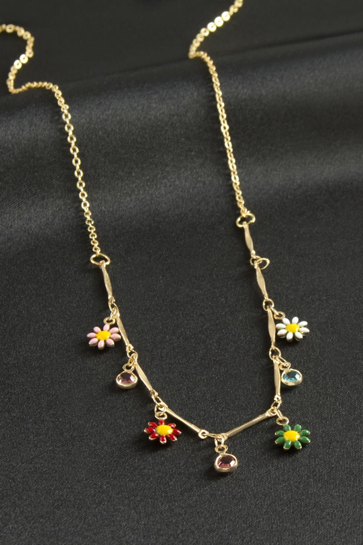 Papatya Taşlı Mineli Kolye