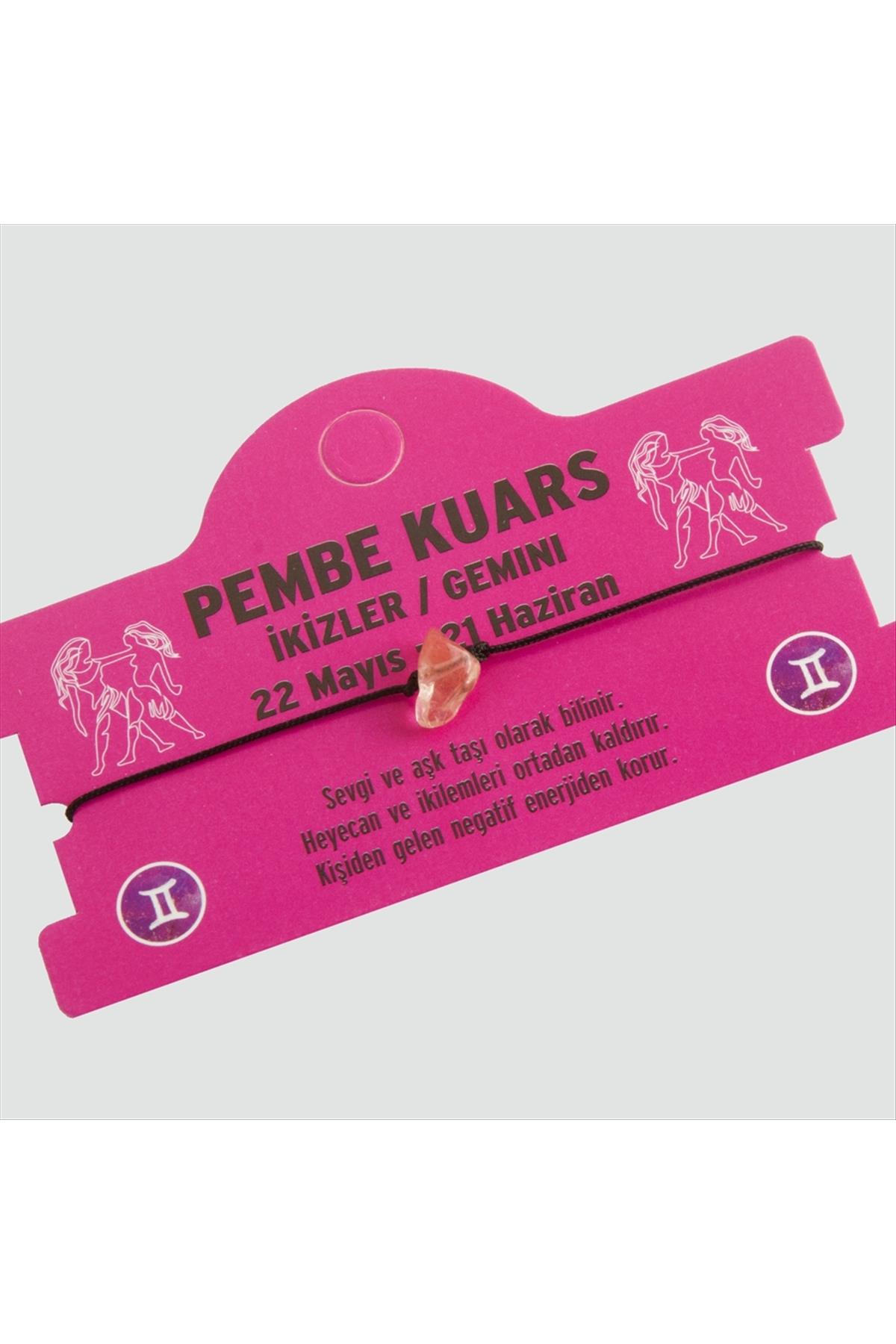 Pembe Kuars Doğal Taşlı İkizler Burç Bileklik