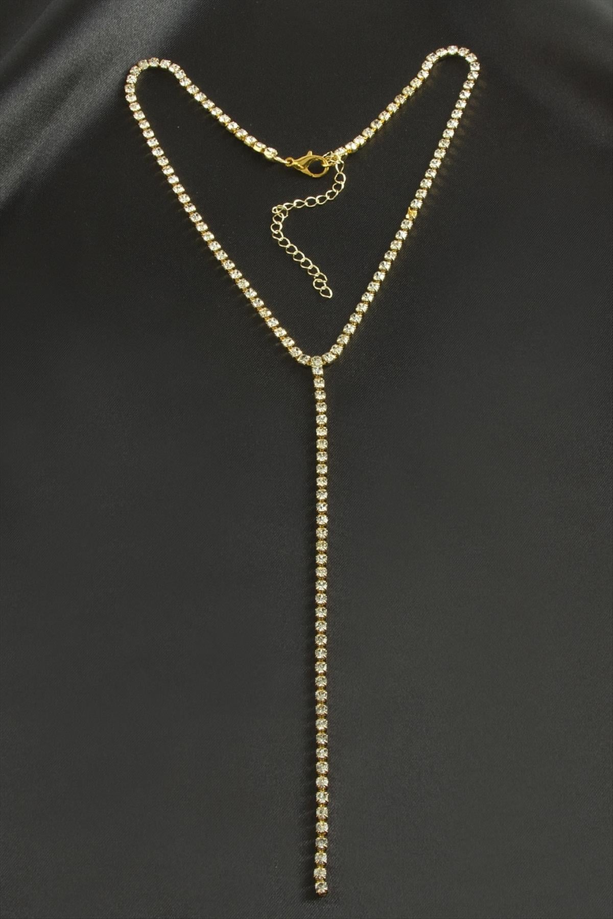 Şerit Taşlı Çelik Kolye 4 mm