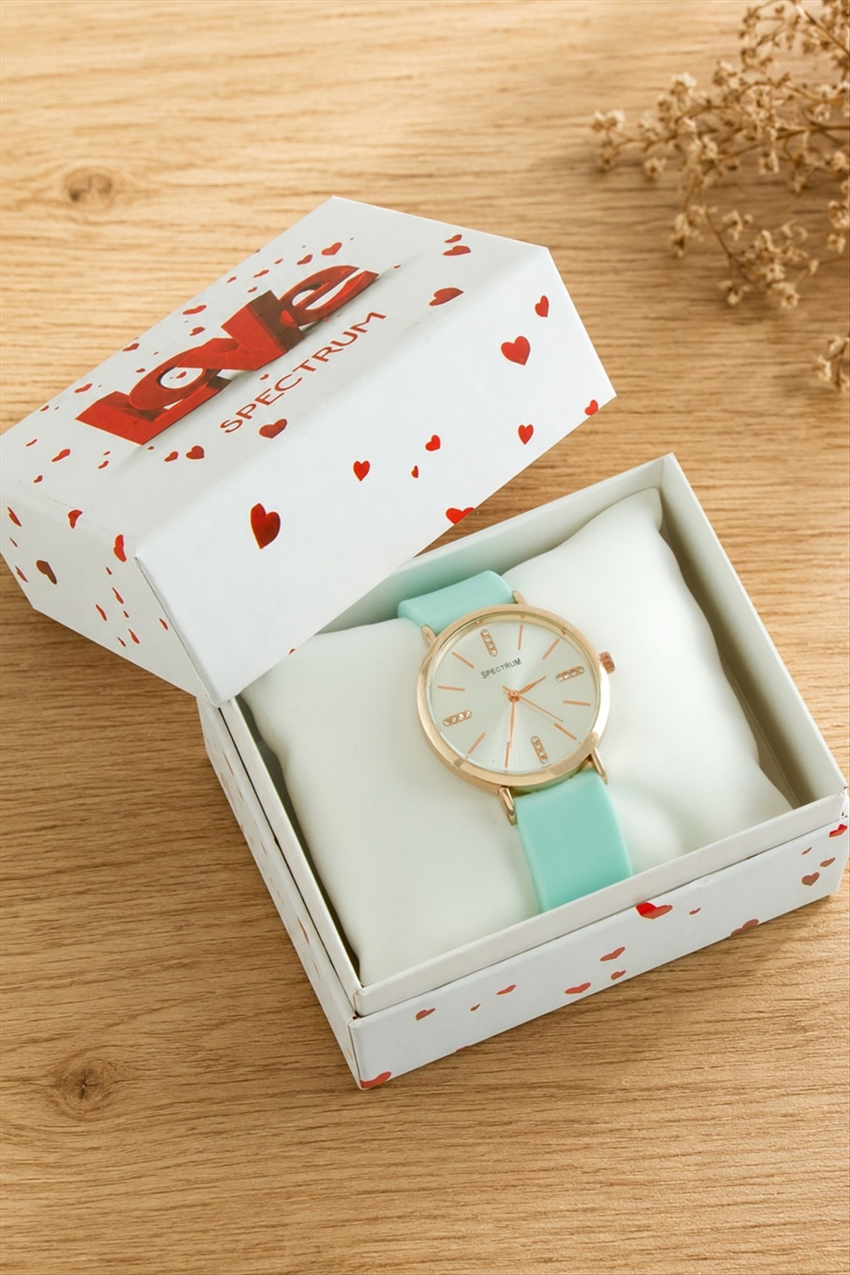 Taşlı Silikon Kayışlı Bayan Kol Saat Kutulu