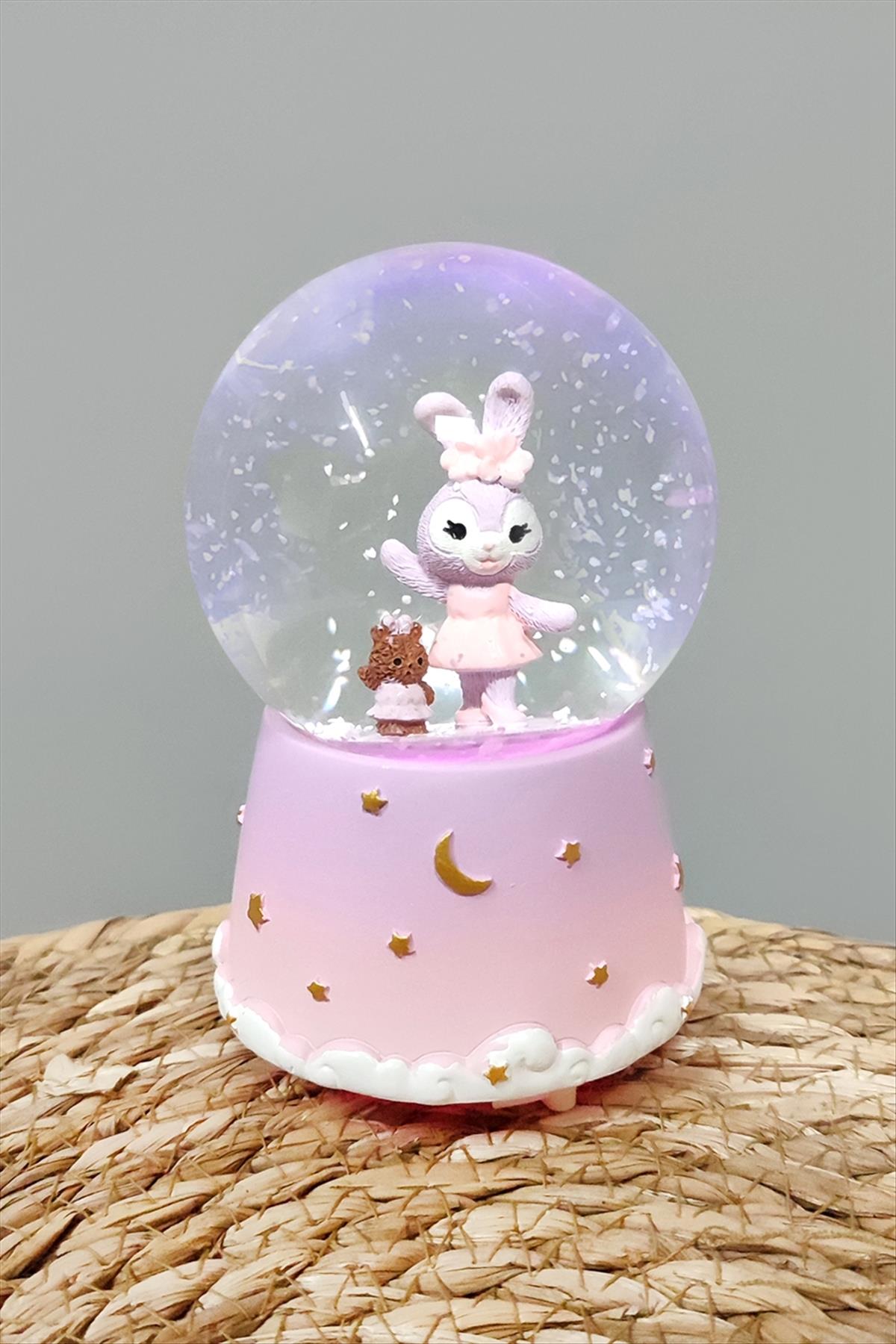 Tavşan Pilli Müzikli Işıklı Kar Küresi (Orta Boy)