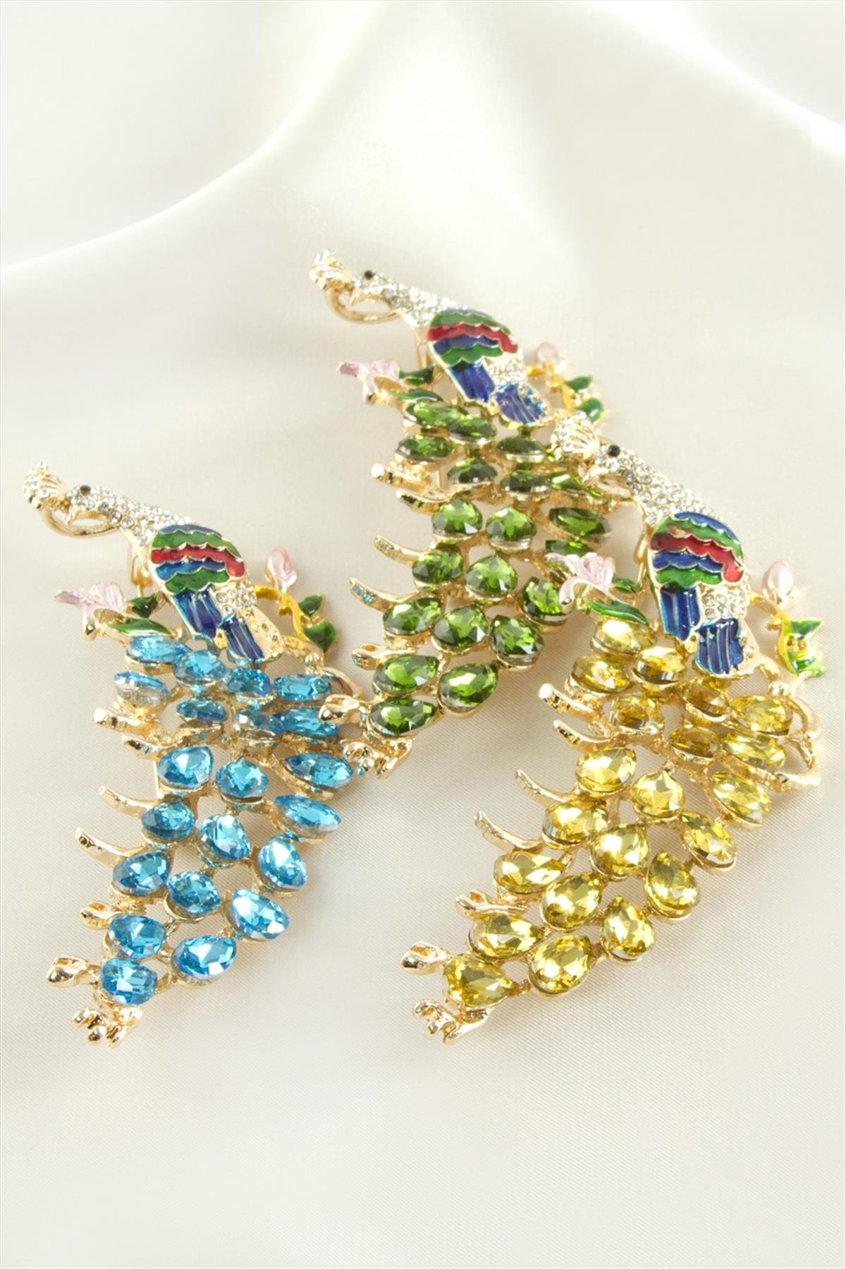 Tavus Kuşu Mineli Taşlı Broş