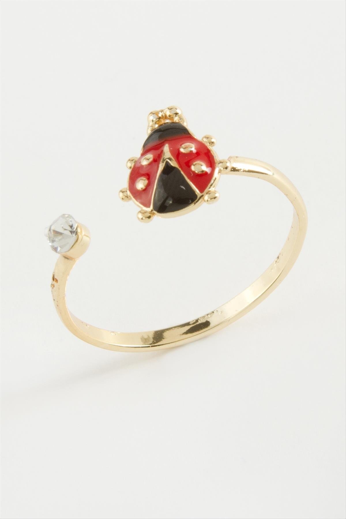 Uğur Böceği Mineli Taşlı Yüzük