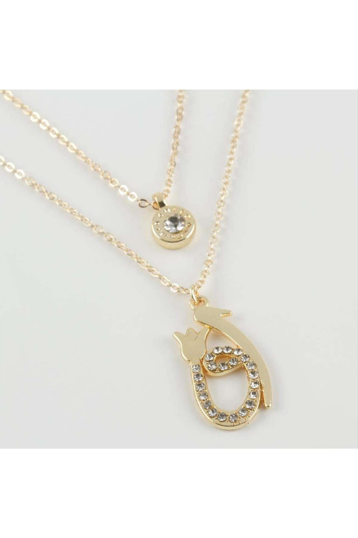 Vav Elif Figürlü Yeni Sezon İkili Kolye