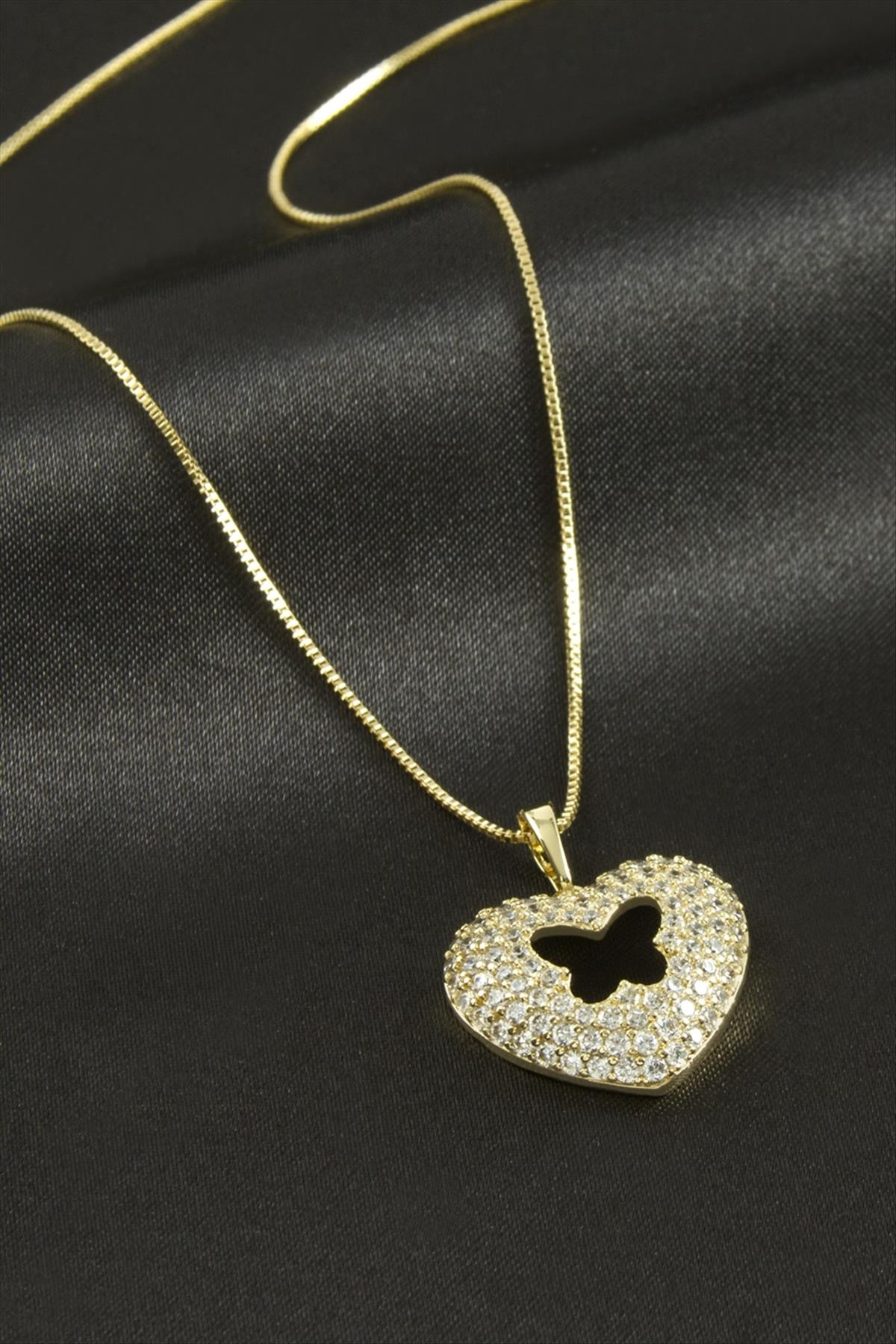 Xuping Kalp Kelebek Zirkon Taşlı Lüks Çelik Kolye