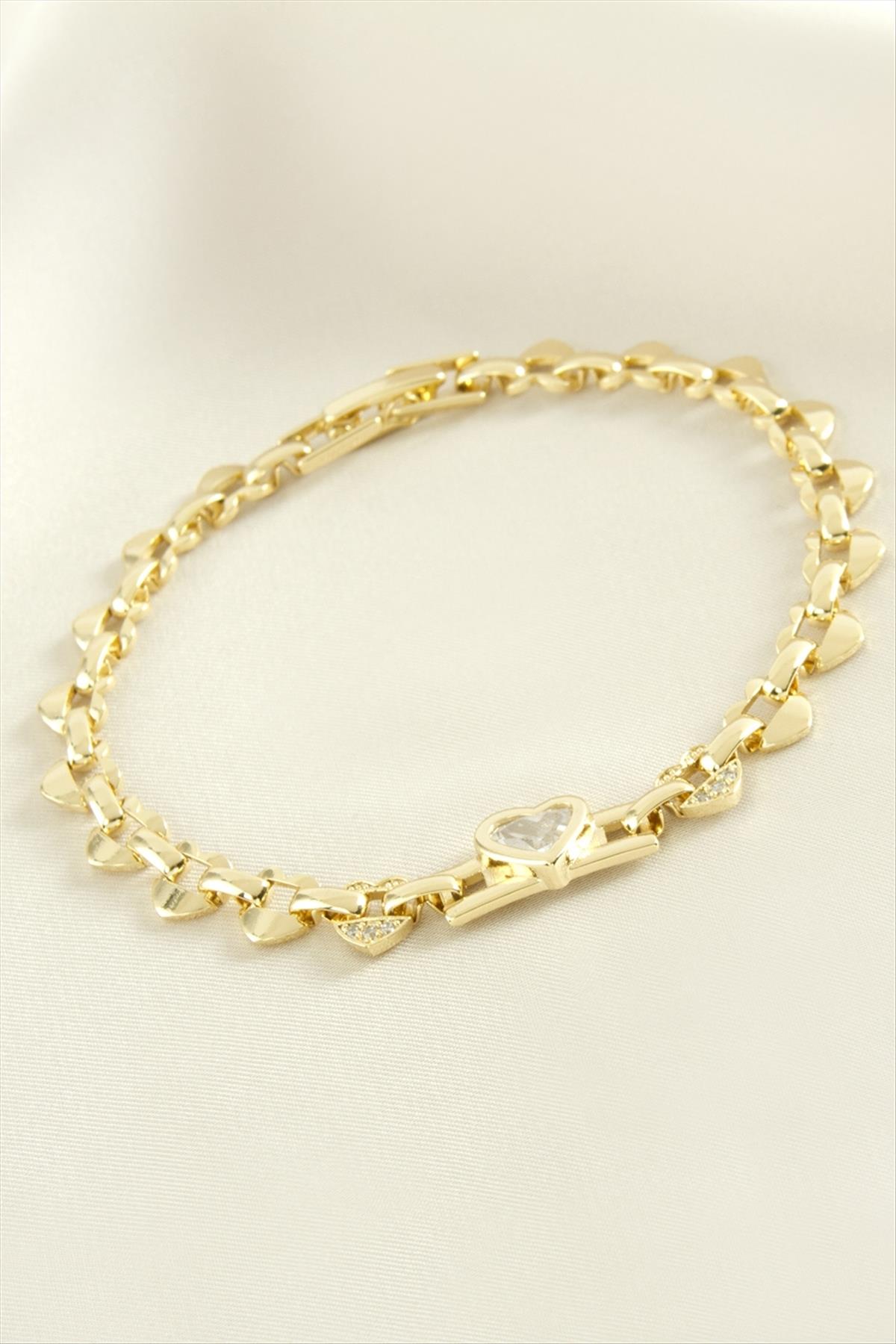 Xuping Kalp Zirkon Taşlı Lüks Çelik Bileklik