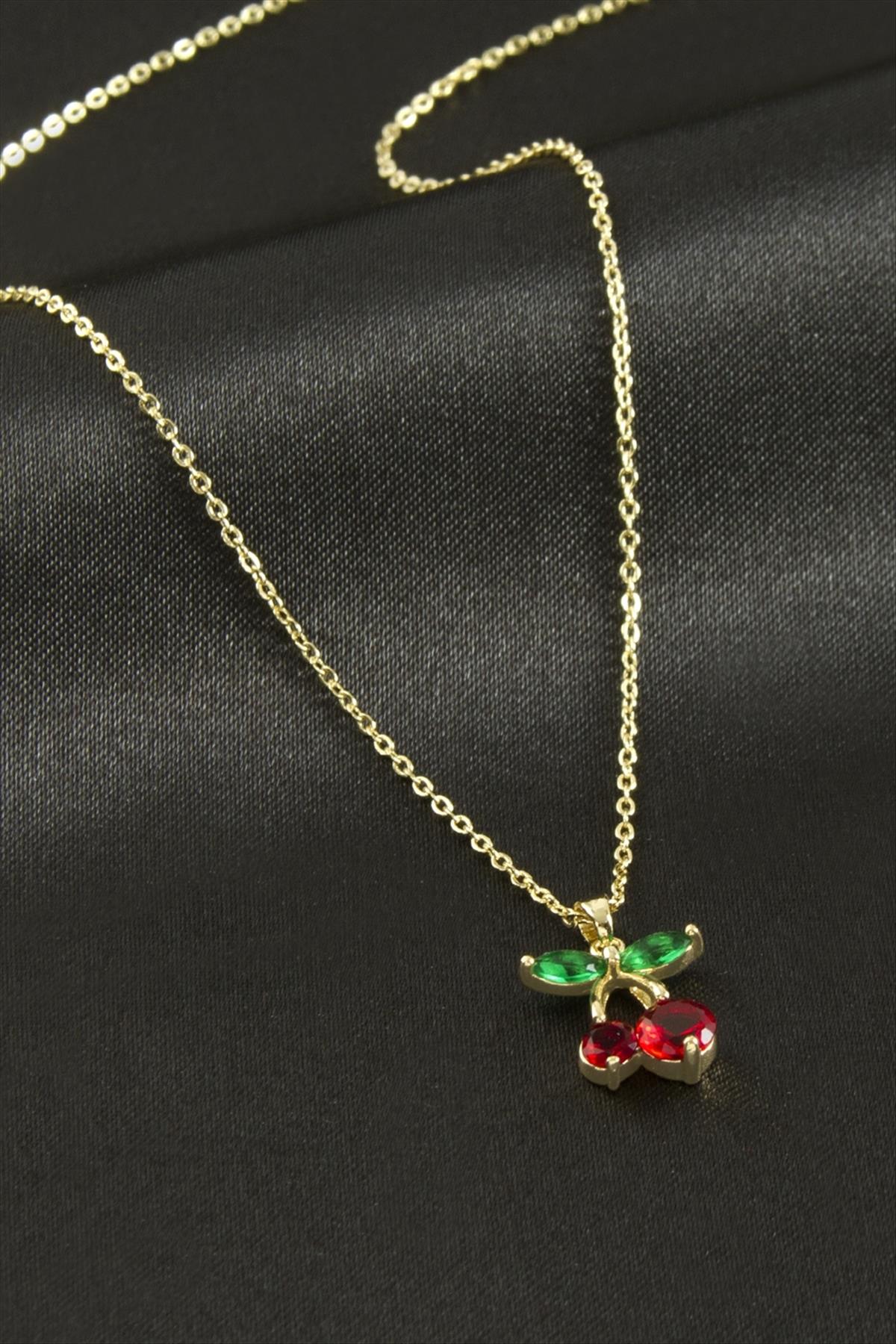 Xuping Kiraz Zirkon Taşlı Lüks Çelik Kolye