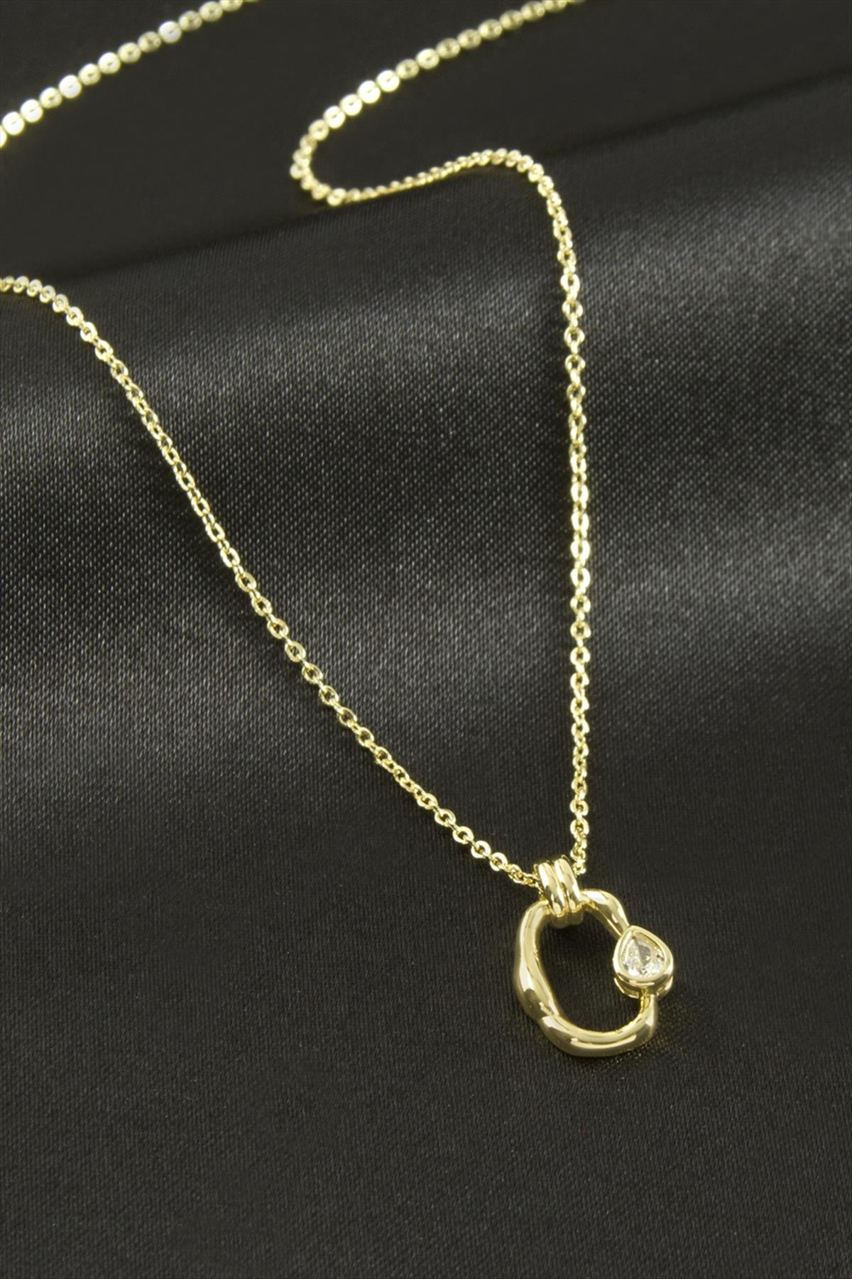 Xuping Oval Zirkon Taşlı Lüks Çelik Kolye