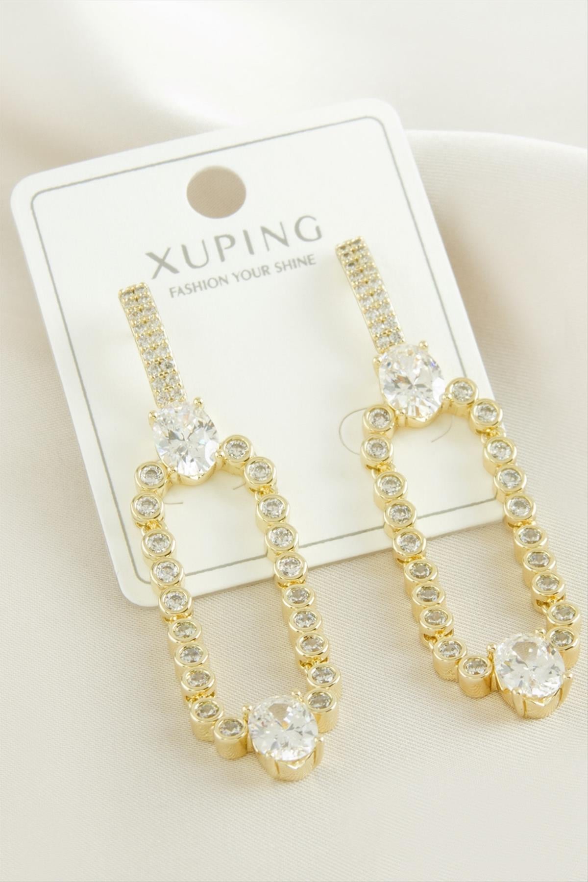 Xuping Oval Zirkon Taşlı Lüks Çelik Küpe