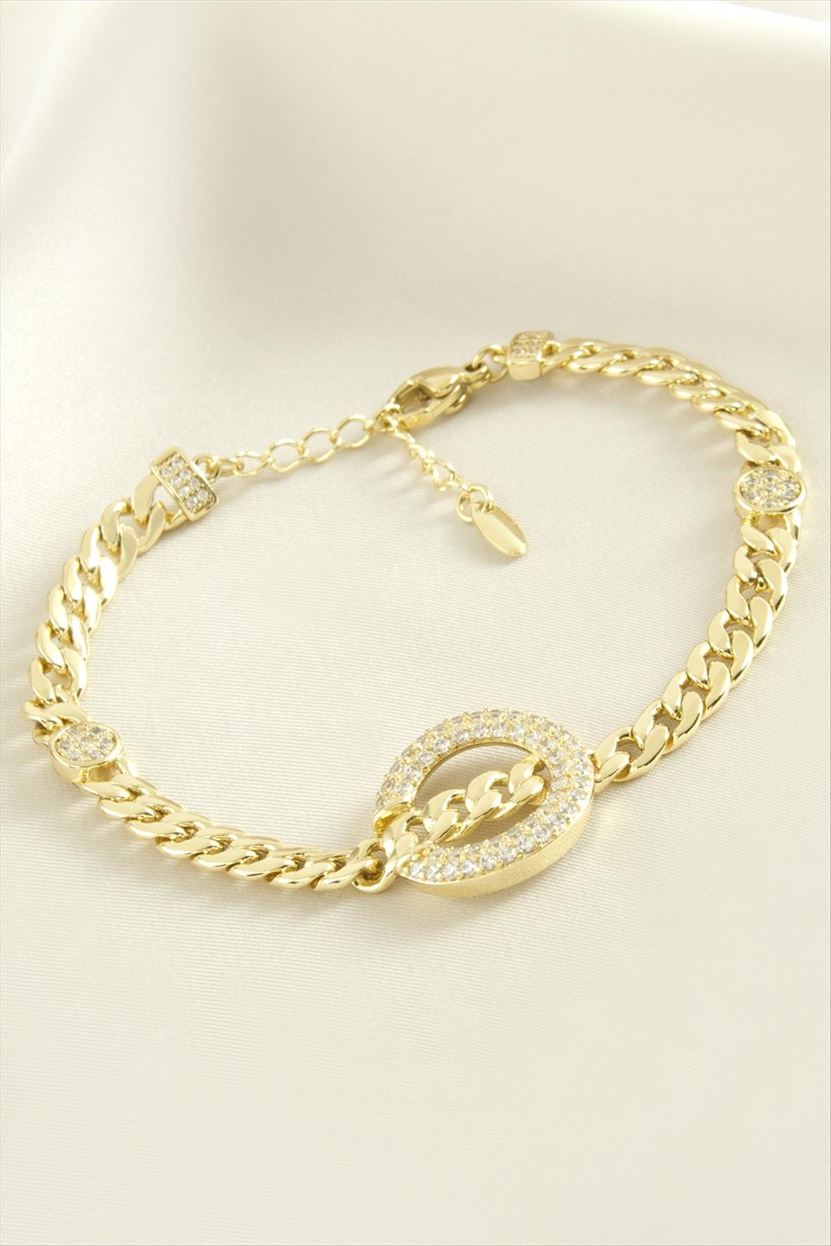 Xuping Yuvarlak Zirkon Taşlı Lüks Çelik Bileklik