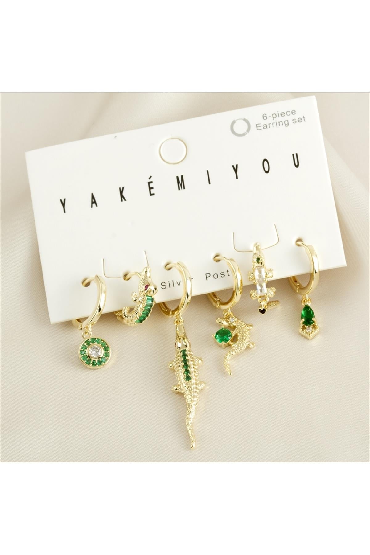 Yakemiyou 6 Adet Timsah Zirkon Taşlı Lüks Çelik Küpe
