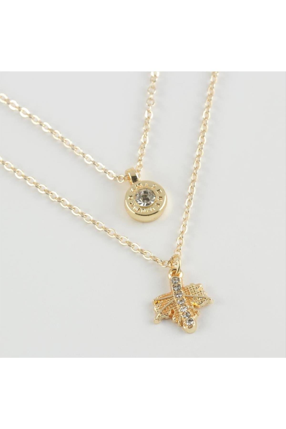 Yaprak Figürlü Yeni Sezon İkili Kolye