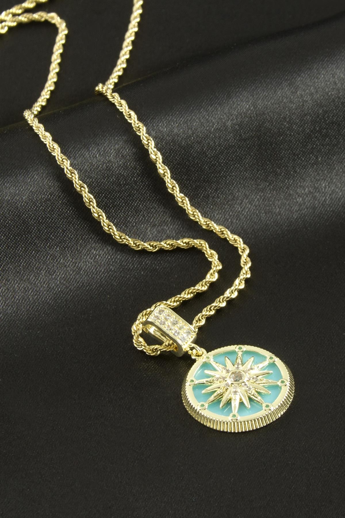 Yıldız Zirkon Taşlı Lüks Çelik Kolye