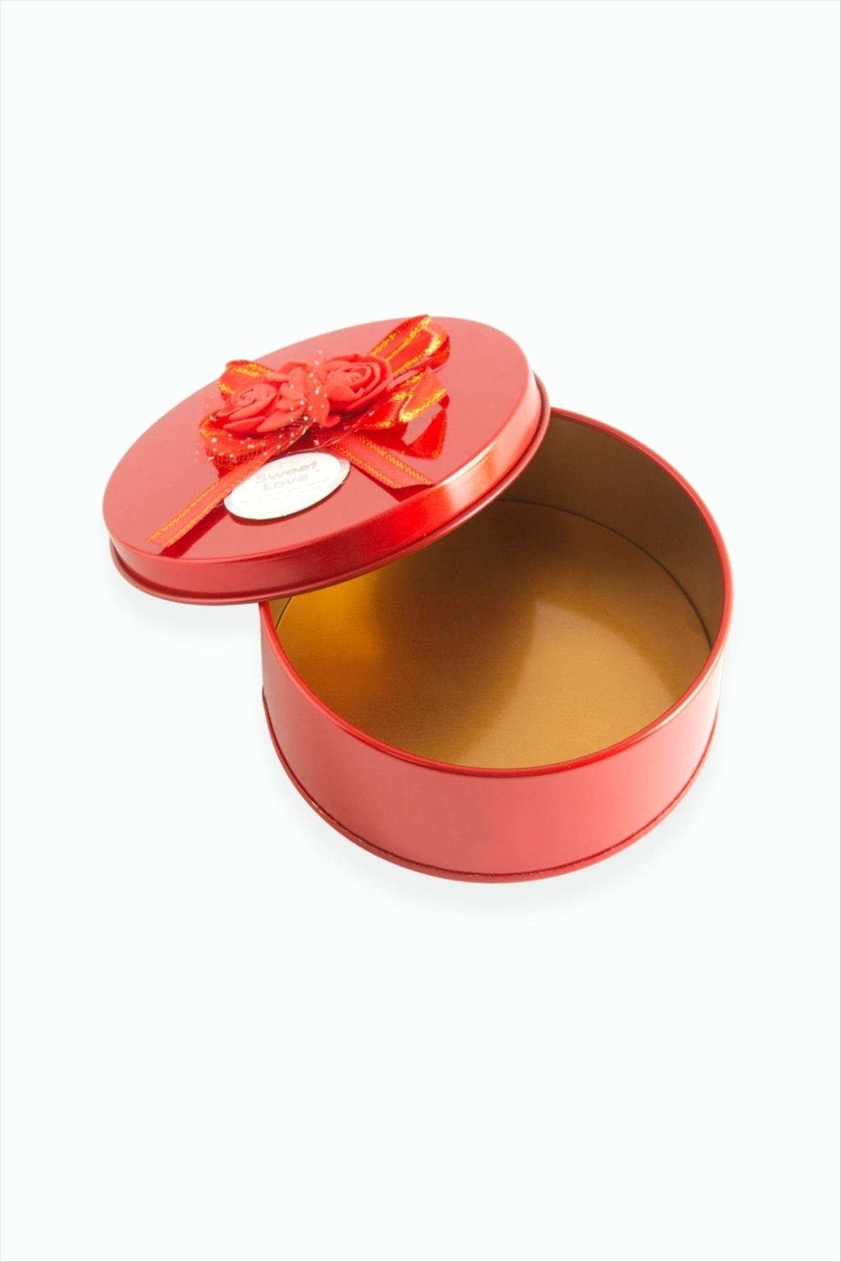 Yuvarlak Boş Kırmızı Metal Kutu 9 cm