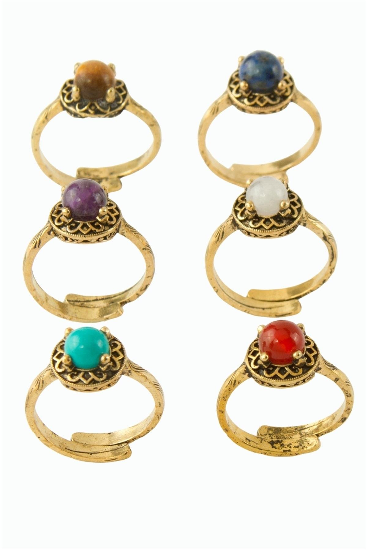 Yuvarlak Doğaltaşlı Otantik Yüzük