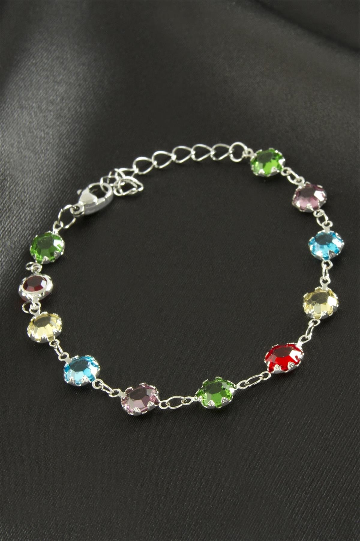 Yuvarlak Kristal Taşlı Çelik Bileklik