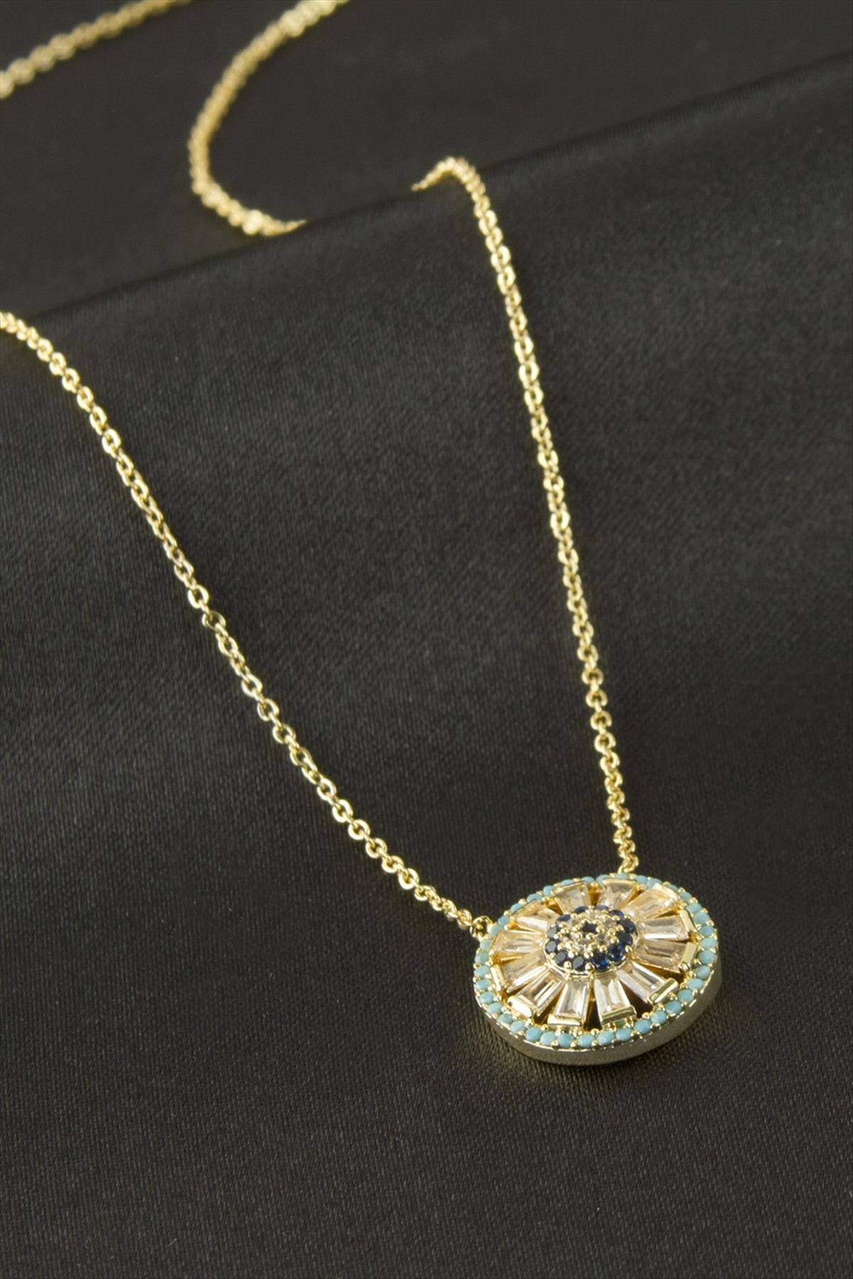 Yuvarlak Nazar Zirkon Taşlı Kolye