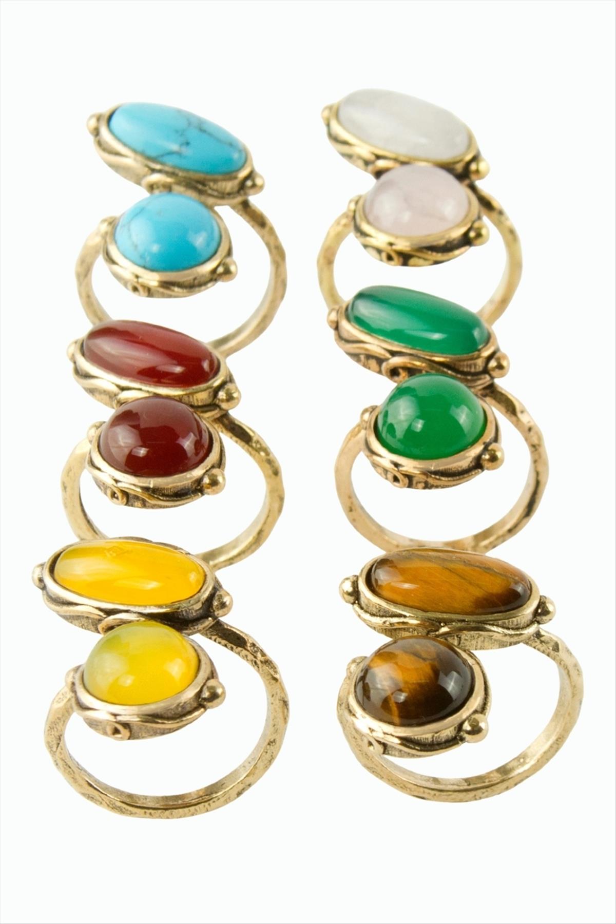 Yuvarlak Oval Doğaltaşlı Otantik Yüzük