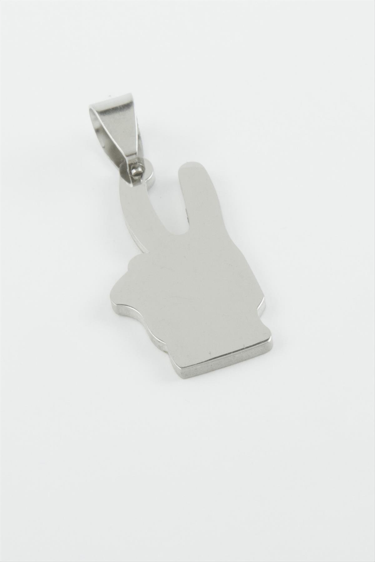 Zafer İşareti Çelik Kolye Ucu