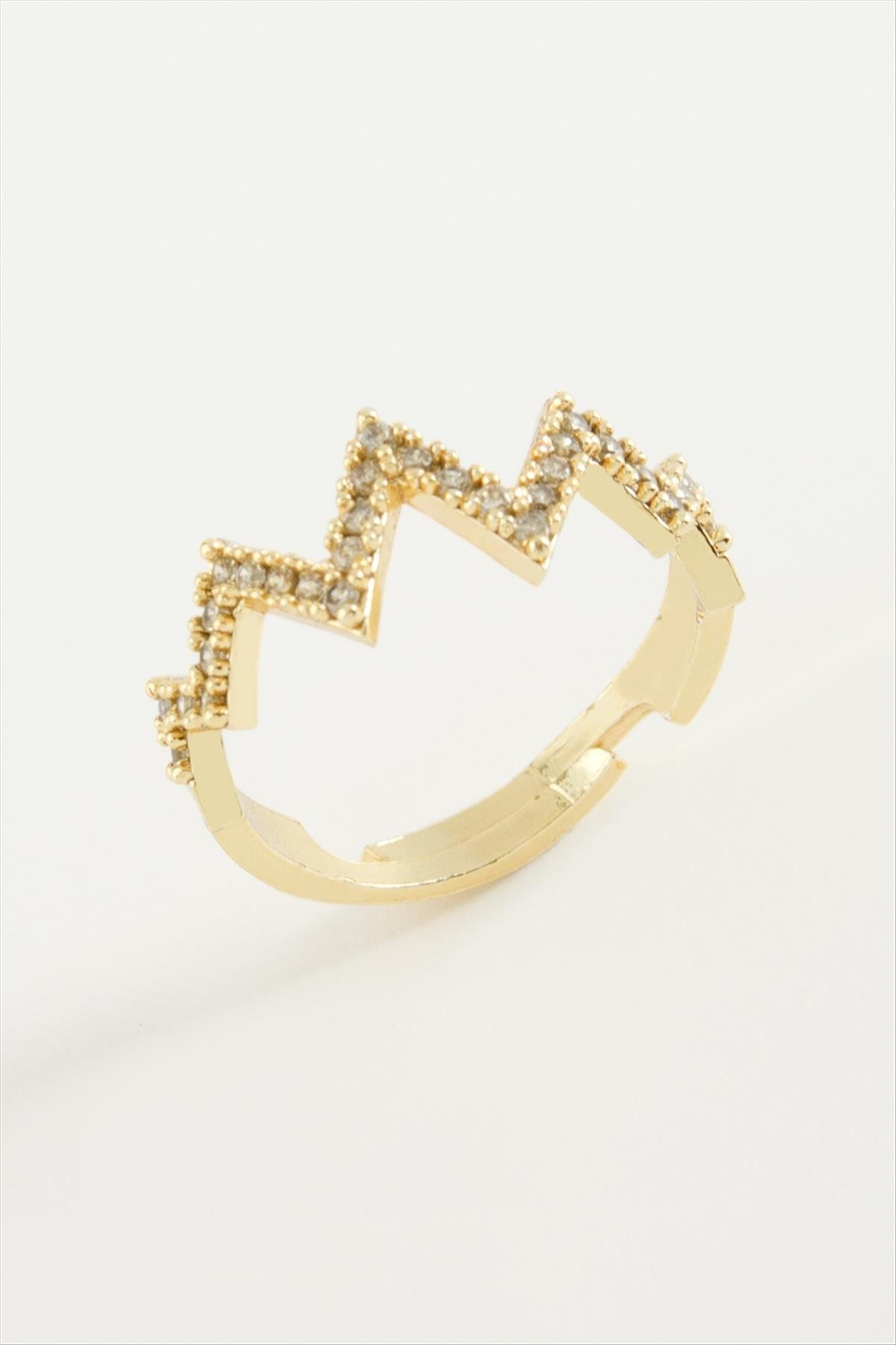 Zikzak Taşlı Metal Yüzük