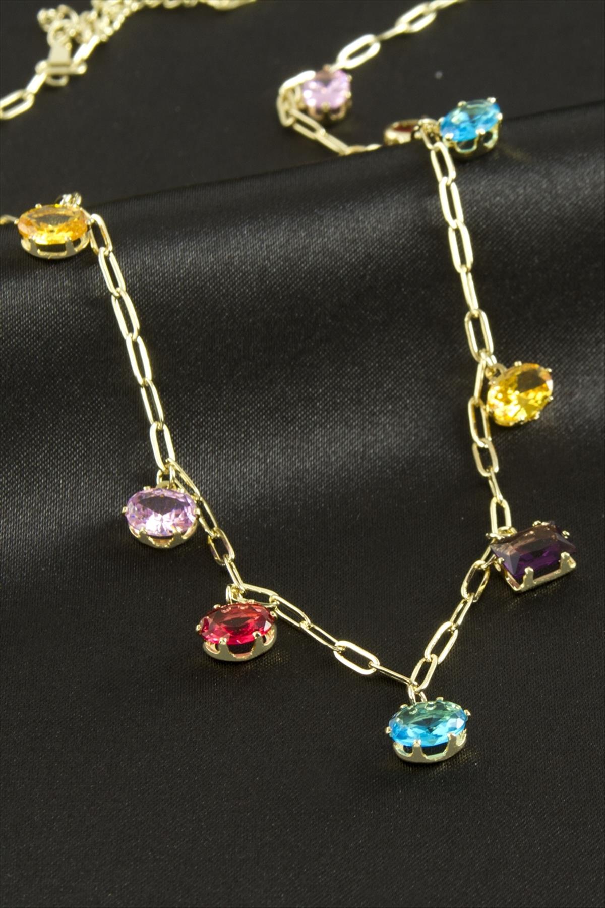 Zirkon Taşlı Lüks Çelik Kolye