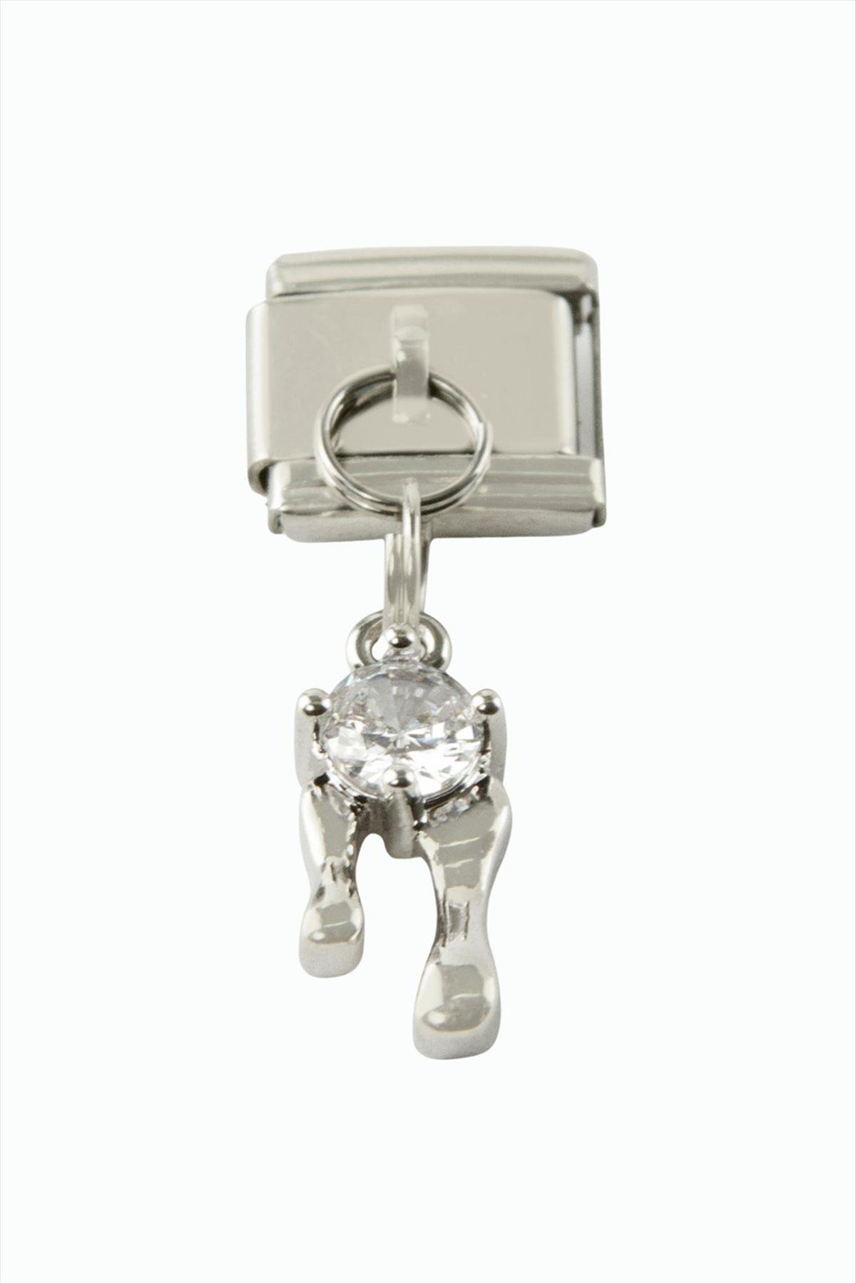 Zirkon Taşlı Sallatılı Çelik Charm