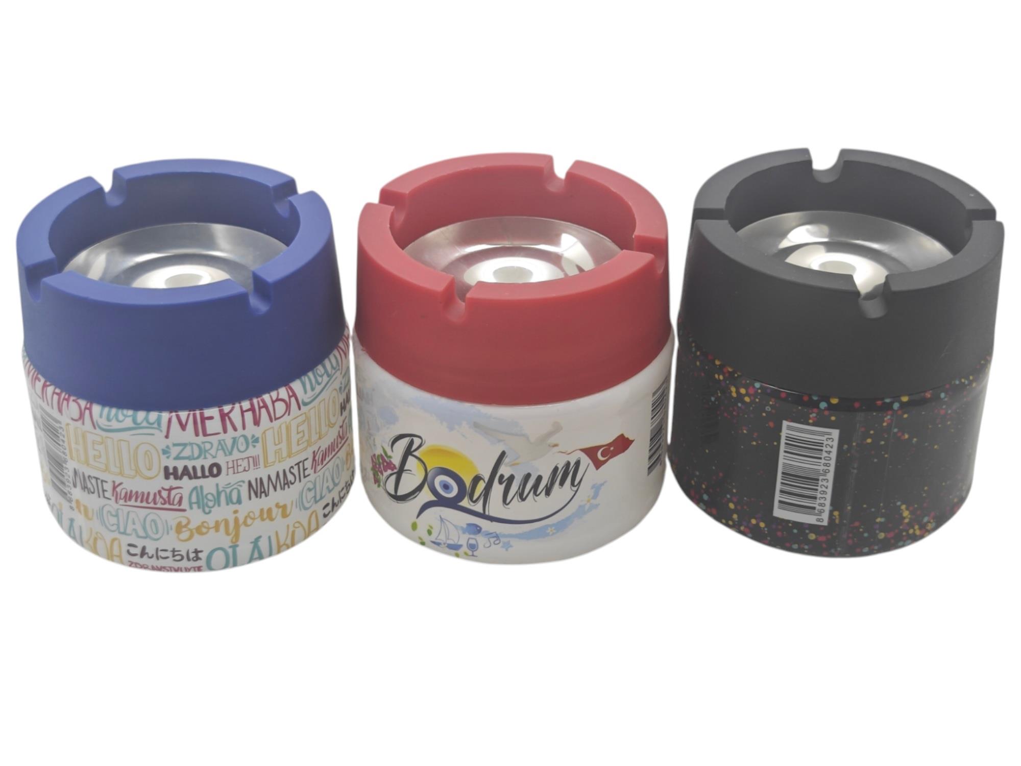 06337   Metal İçli Kokusuz Küllük 330cc - Cam - Desenli