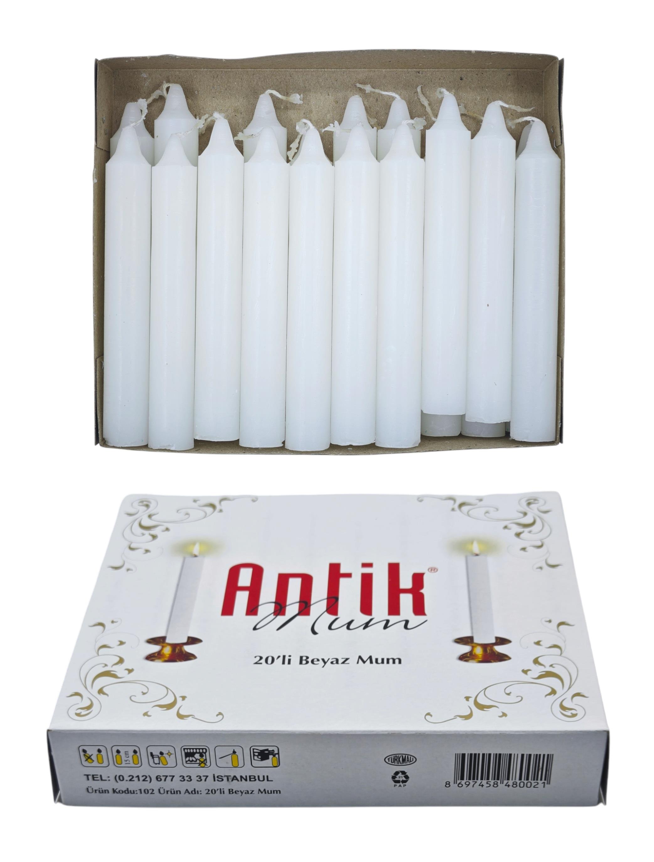 102   Antik Beyaz Mum 20li - Büyük