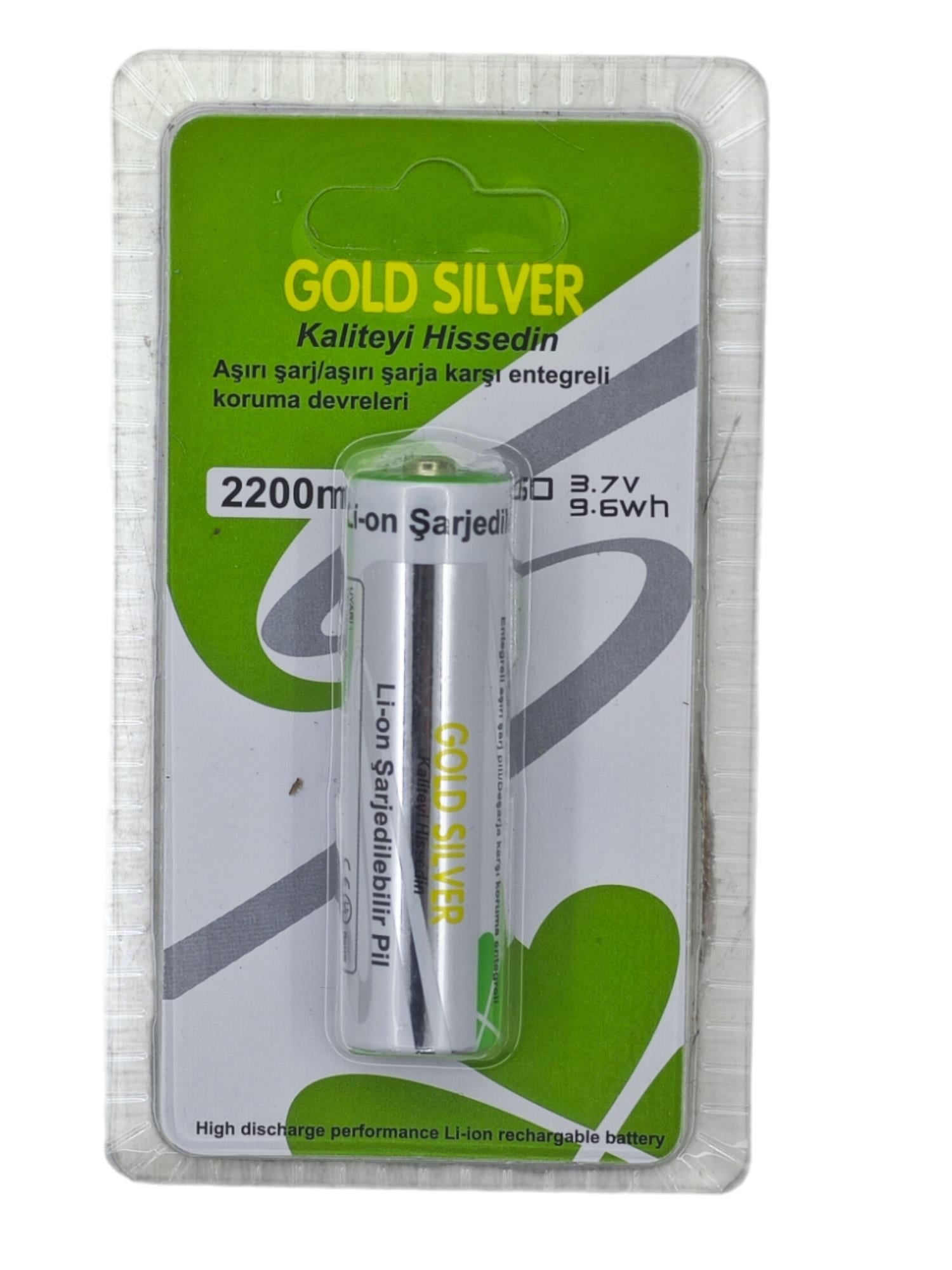 18650   Gold Silver 3.7V 2200mAhı Li-ion Şarjl Pil