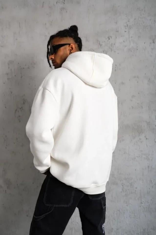 3 İplik Kapşonlu Sweatshirt Hoodie - Beyaz
