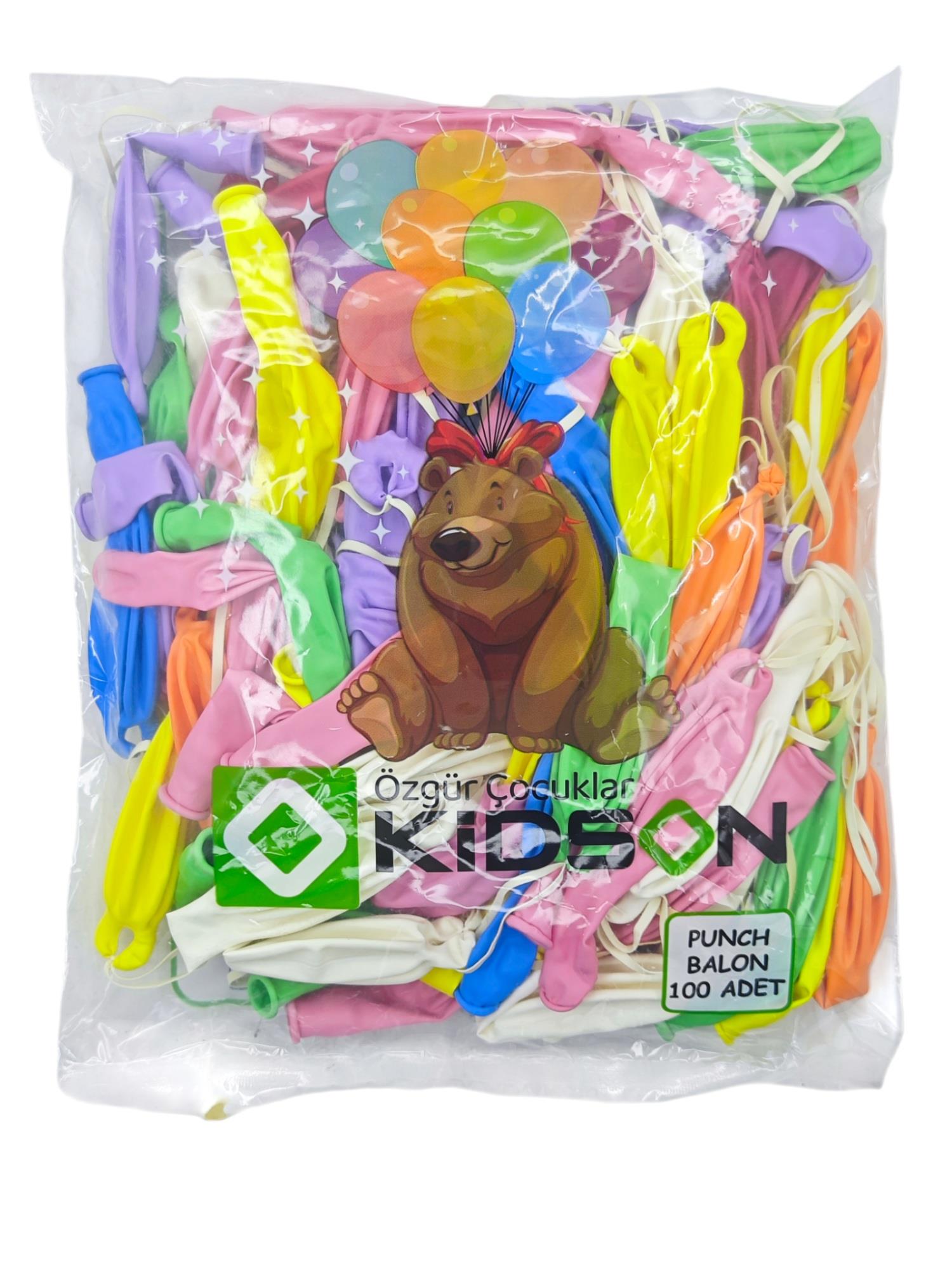 3075   Kidson 8 Renk Baskısız Punch Balon 100lü